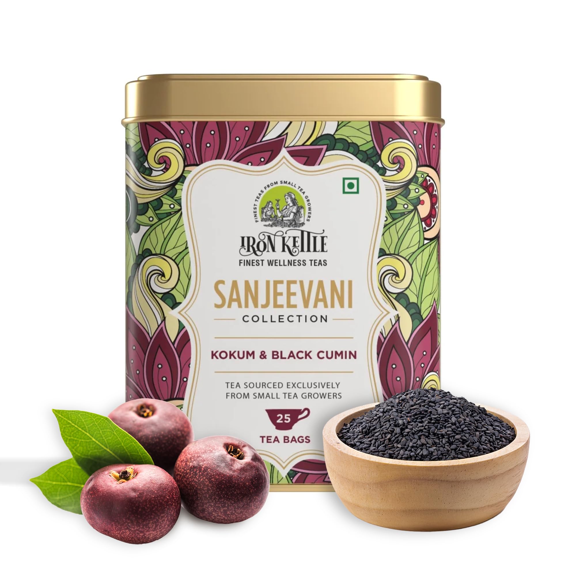 Sanjeevani Collection | Weight Management | Kokum & Black Cumin | Herbal Green Tea with Garcinia, Black pepper, Kalonji, Curryleaf & Pudhina | 25 Tea bags