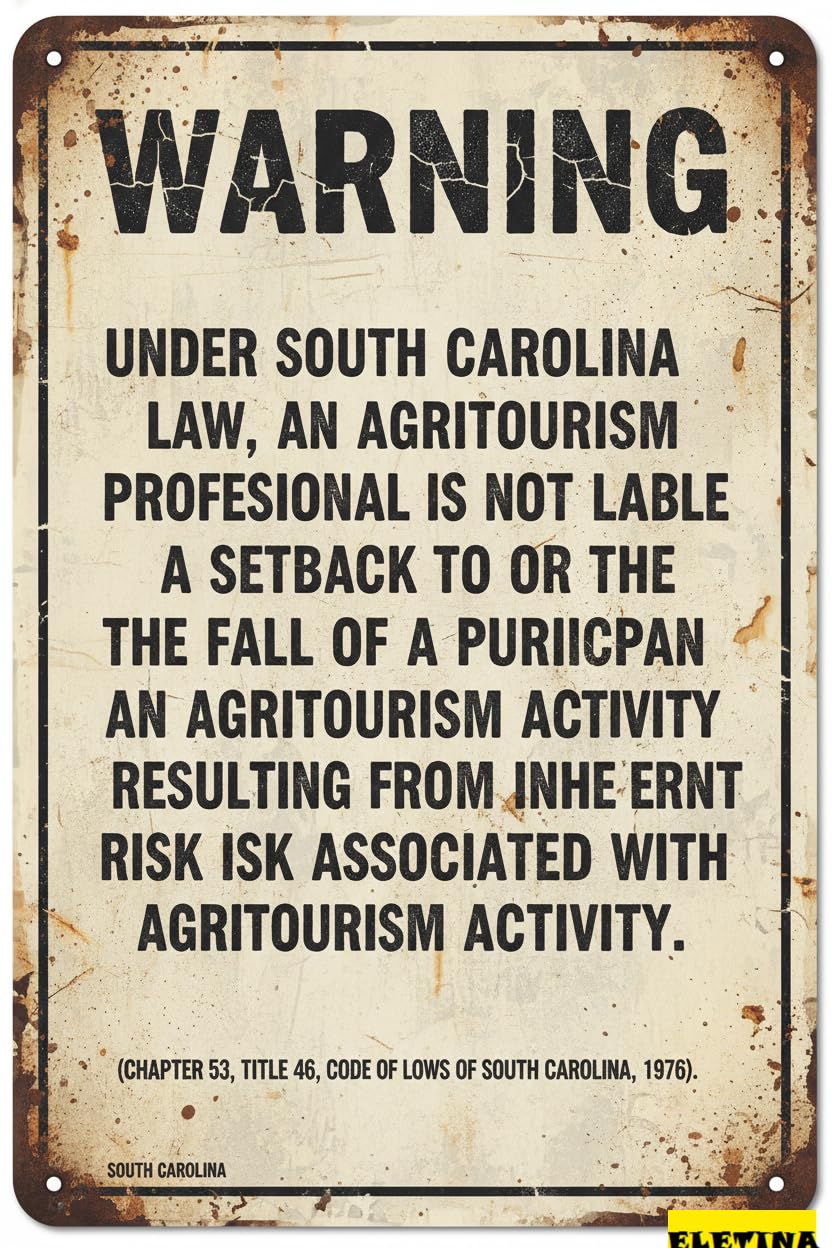 South Carolina Agritourism Liability Tin Sign, 8x12 Inch