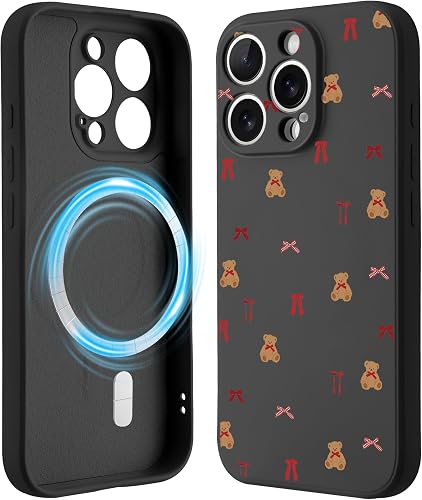 Idocolors Lovely Bear Case for iPhone 13 Pro Max 6.7-Inch, Red Bear Magnetic Pho