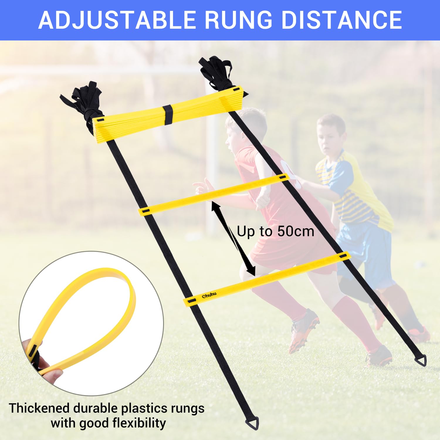 DUTTY Agility ladder, snelheidstraining, 8 meter, 16 horizontale stukken en 1 opbergtas
