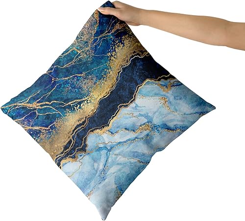 Miniatura 3 de Kawani Juego de 2 fundas de almohada azul marino de 18 x 18 pulgadas, fundas de almohada de mármol abstracto dorado y verde azulado, turquesa,