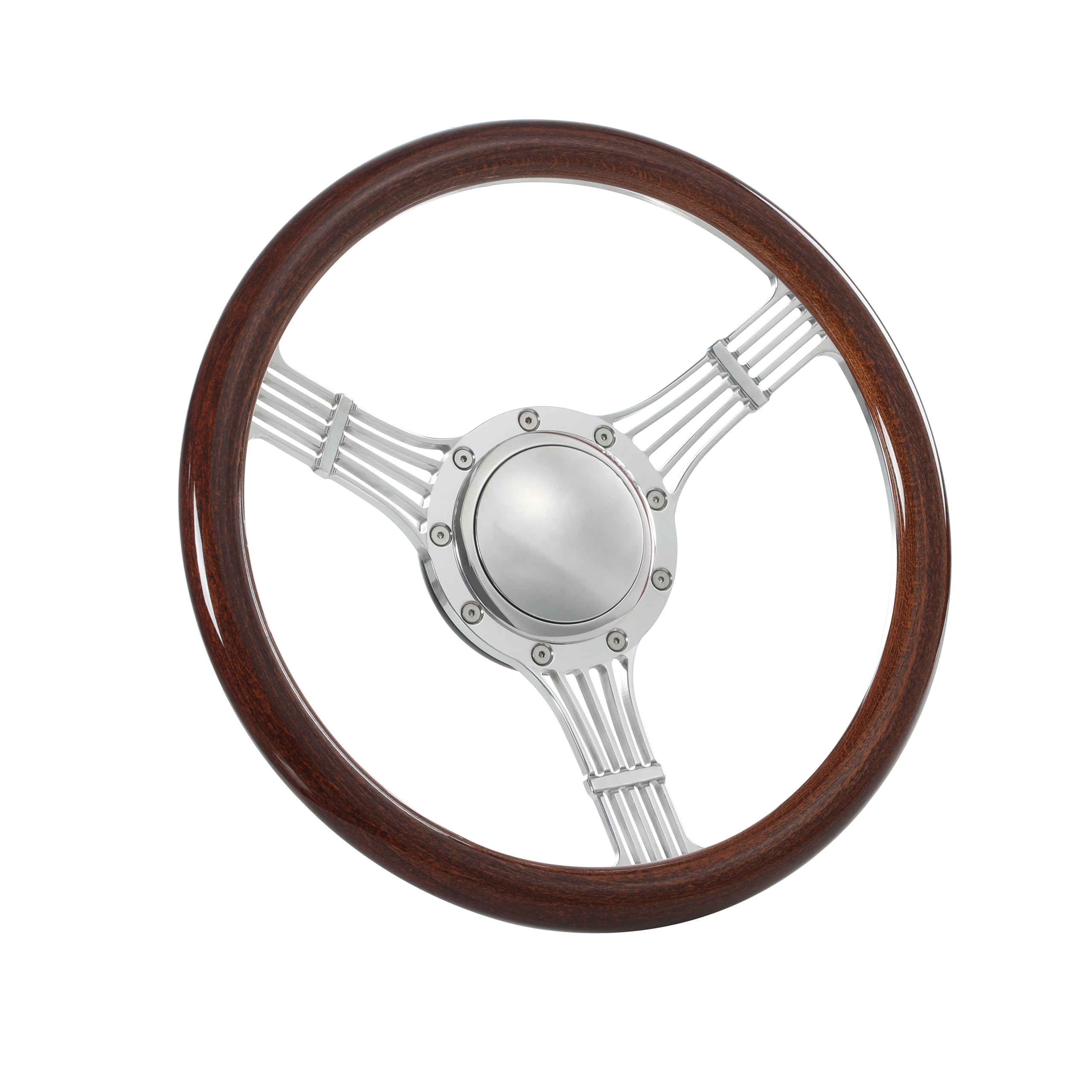 Flashpower 14'' Billet Banjo Half Wrap 9 Bolts Steering Wheel with 2'' Dish and Horn Button (Walnut Wood)