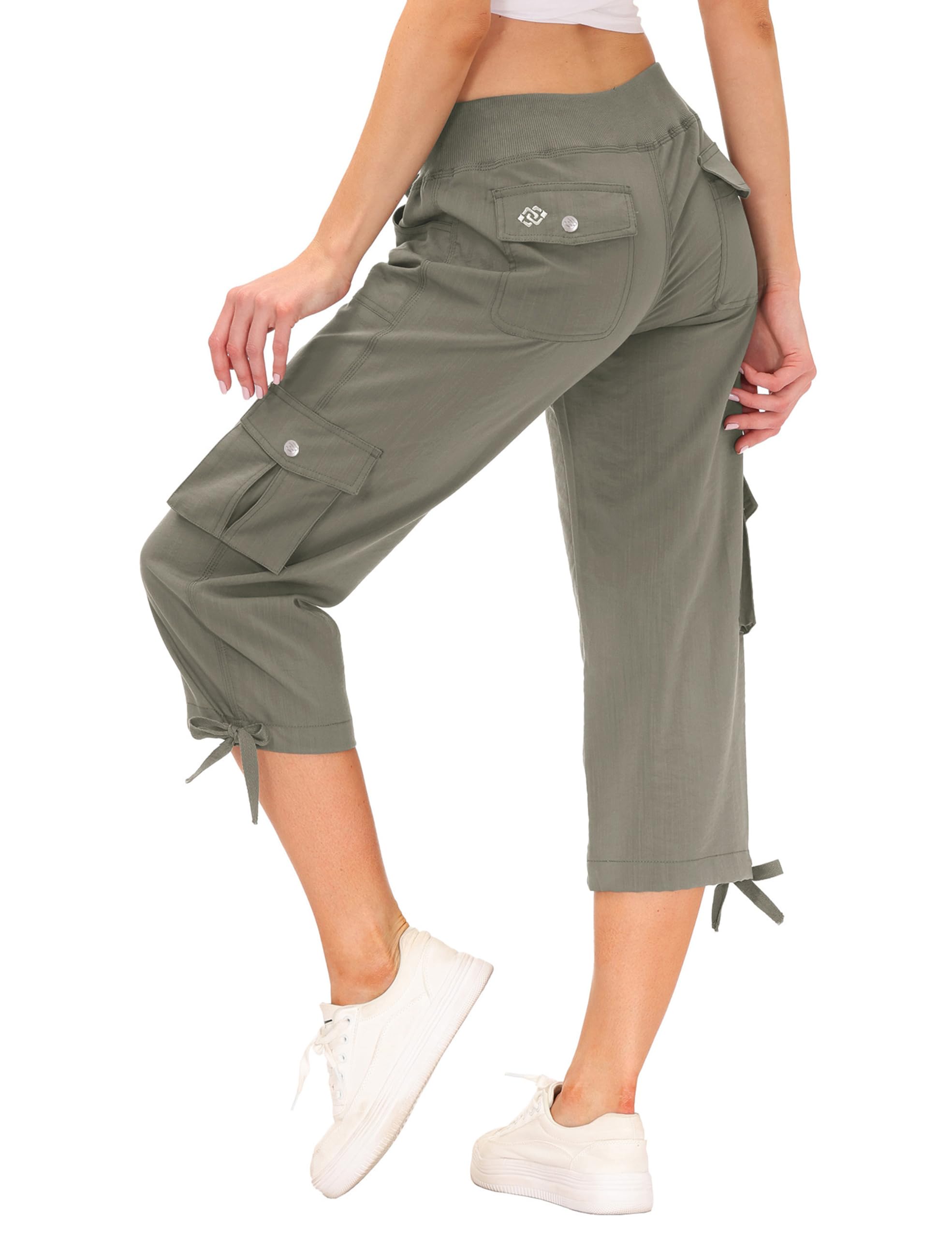 MoFiz Pantalon 3/4 Femme été Pantacourt Cargo de Randonnée Voyage Pantalon Capri de Mode avec 6 Poches