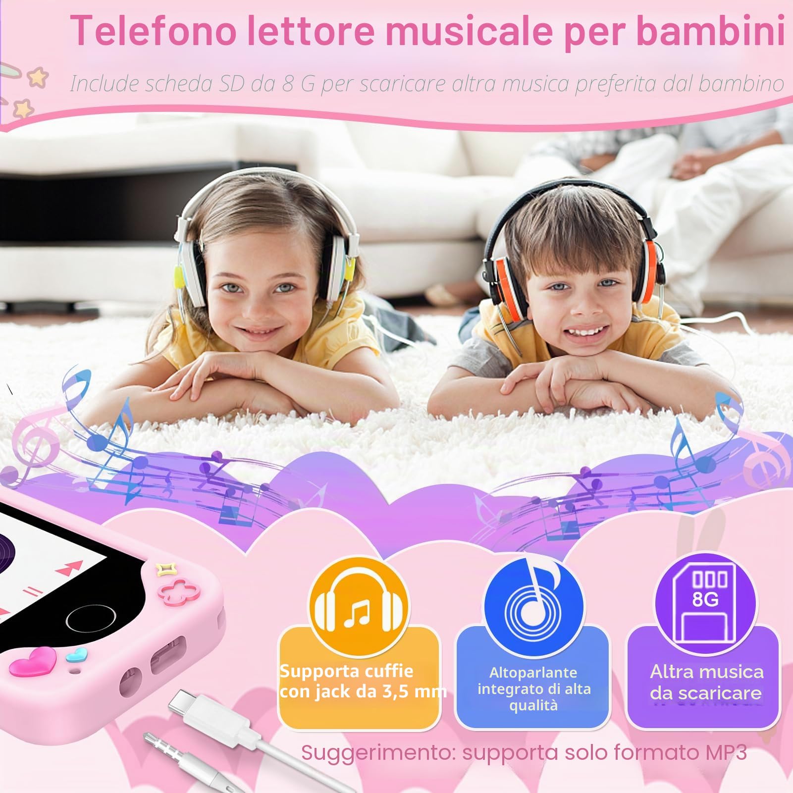 Telefono per bambini per ragazze, unicorni, regali per ragazze dai 3 ai 10 anni, giocattoli di Natale per bambini, giocattoli per bambini con touch screen, con doppia fotocamera, gioco, lettore