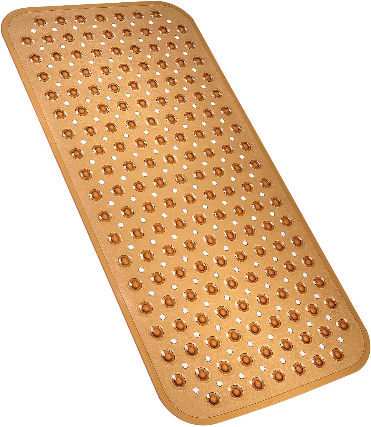 Bath Tub Shower Stall Mats 31x15.5 Inch Non-Slip and Latex Free, Bathtub Mat with Suction Cups, Machine Washable Bathroom Mats with Drain Holes (Brown)