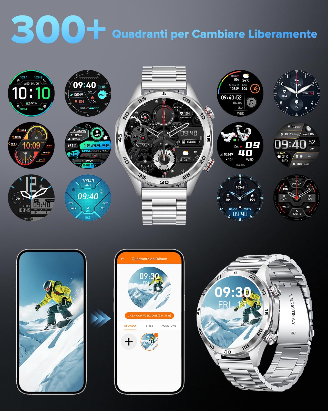MEGALITH Smartwatch Uomo Orologio Chiamate: Whatsapp Bluetooth Smart Watch Android iOS - Pressione Sanguigna Frequenza Cardiaca Misura - Fitness Sport Tracker Contapassi Argento