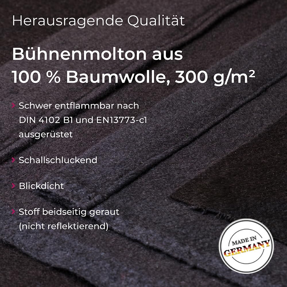 Bühnenmolton Vorhang B1 schwer entflammbar 300x300cm, 40mm Ösen, Naturweiß, 300g/m², 100% Baumwolle, blickdichter Verdunkelungsvorhang für Theater, Studio & Event