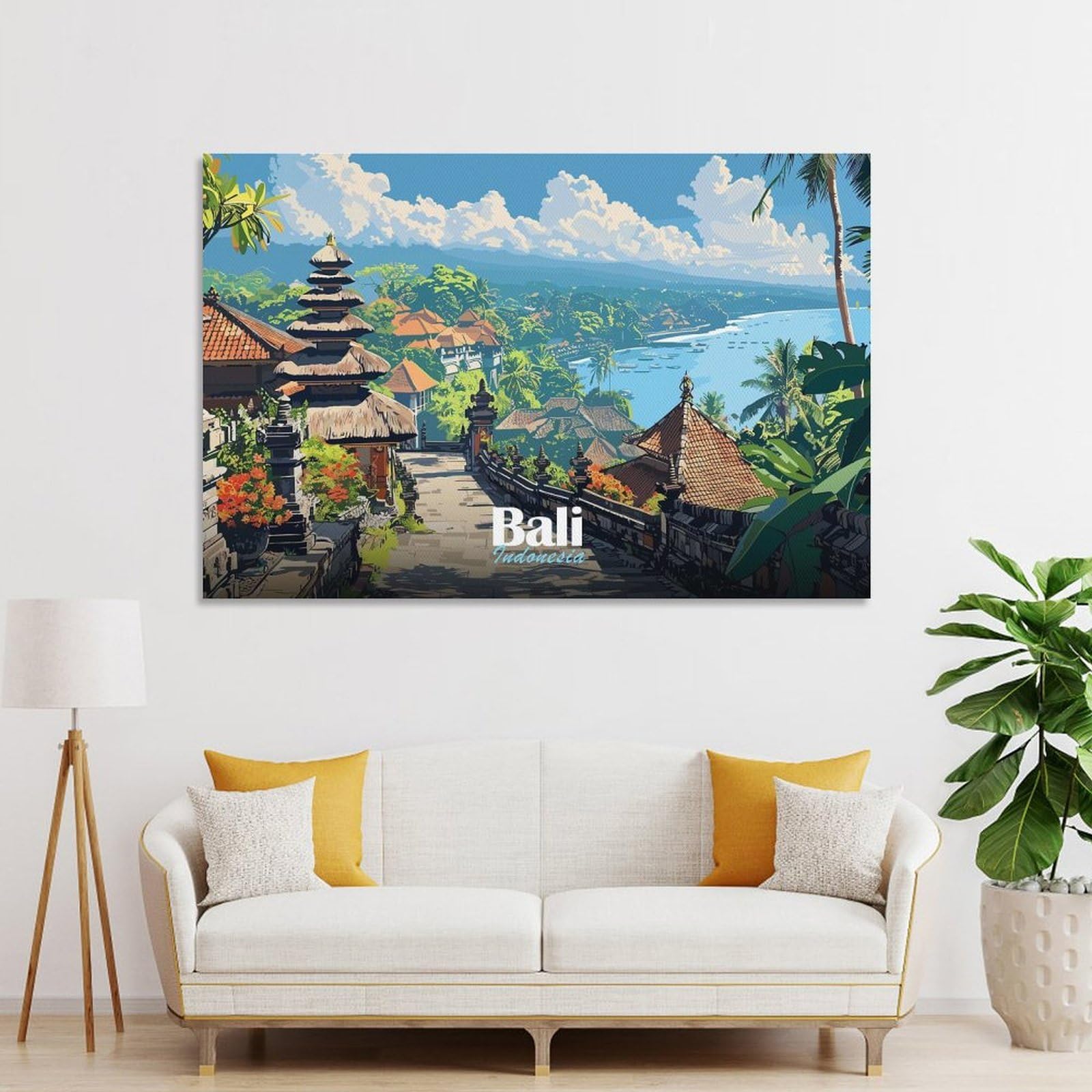 Junmoney Hanging Wall Art Bali Temple View, 24x36inch(60x90cm), for Sofa Walls, Lounge Or Home Corners, Canvas Styling for A Polished Room Look