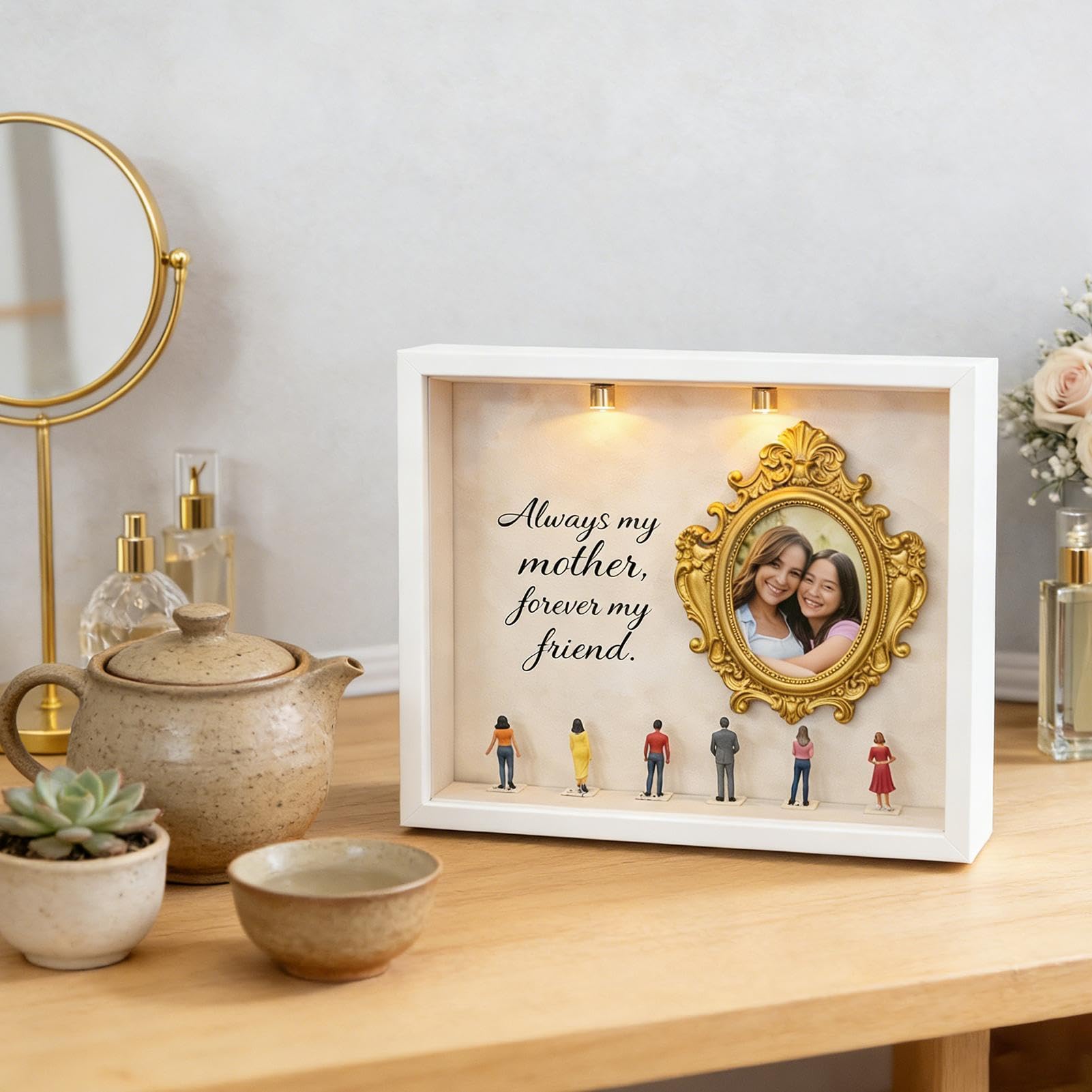 Pudełko z miniaturowymi ramkami, podświetlane pudełko na zdjęcia z pamięcią, ramka pamiątkowa w vintage z oświetleniem LED, dekoracyjny organizer cieni na zdjęcia, karty, pamiątki, wystrój domu