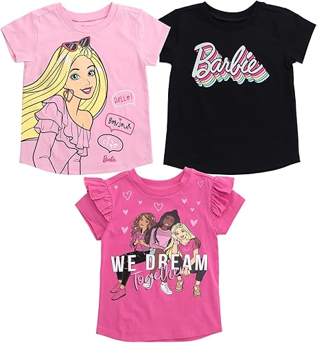Barbie Paquete de 3 camisetas para niñas de niños pequeños a grandes