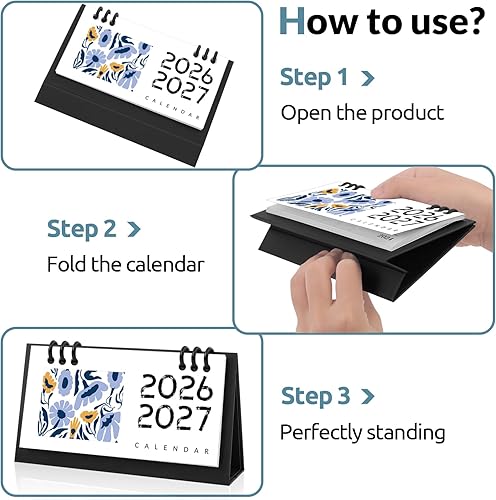 Miniatura 3 de Calendario de Escritorio Pequeño 2025-2026, Mini Calendario de Escritorio de Flores (Desde Junio 2025 hasta Diciembre 2026) Calendario de Escritorio