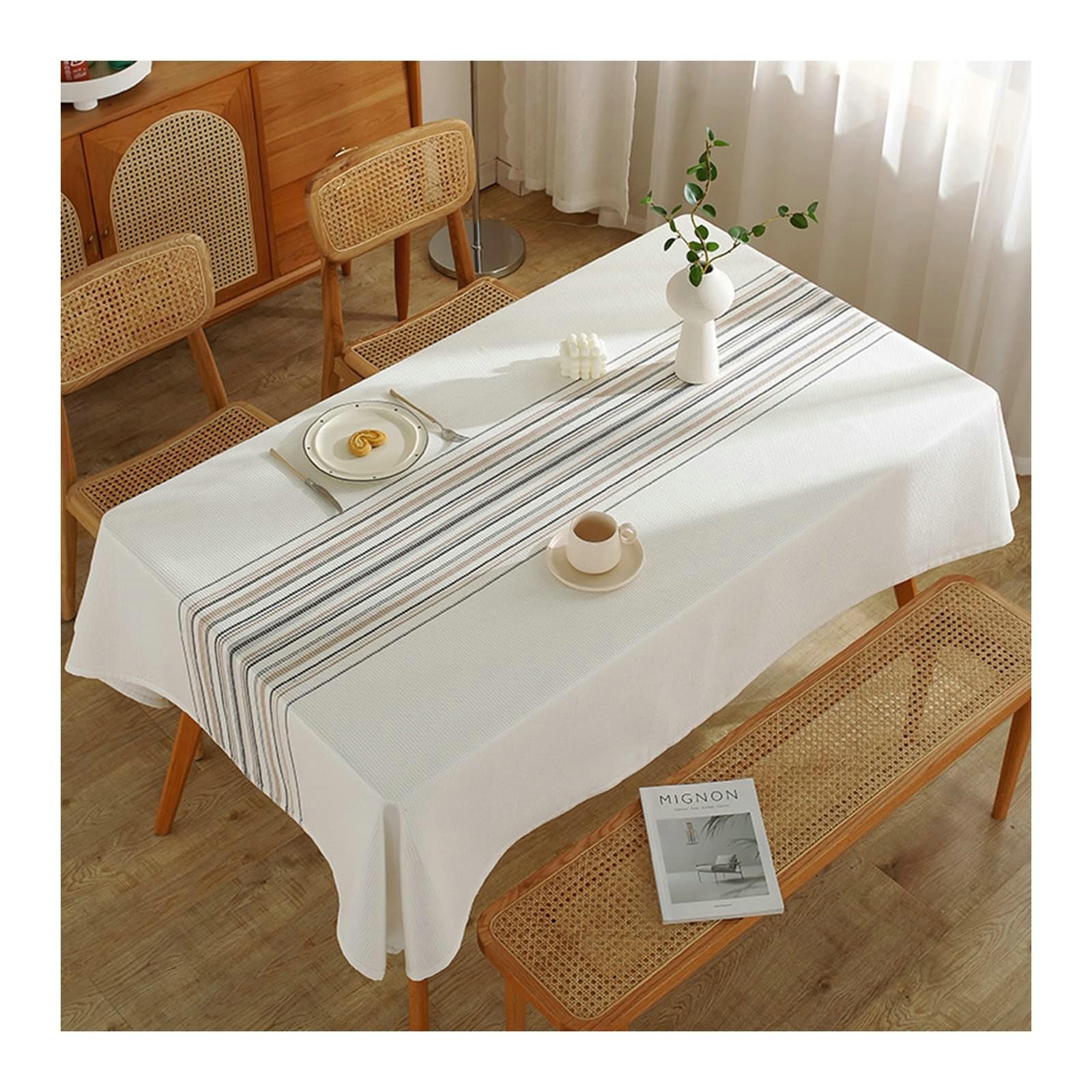 Gualiy Mantel Mesa Rectangular Polyester, Gofre Mantel Mesa de Cocina 140x260CM Mantel Antimanchas Lavable Rayas Mantel para Mesa Comedor, Blanco