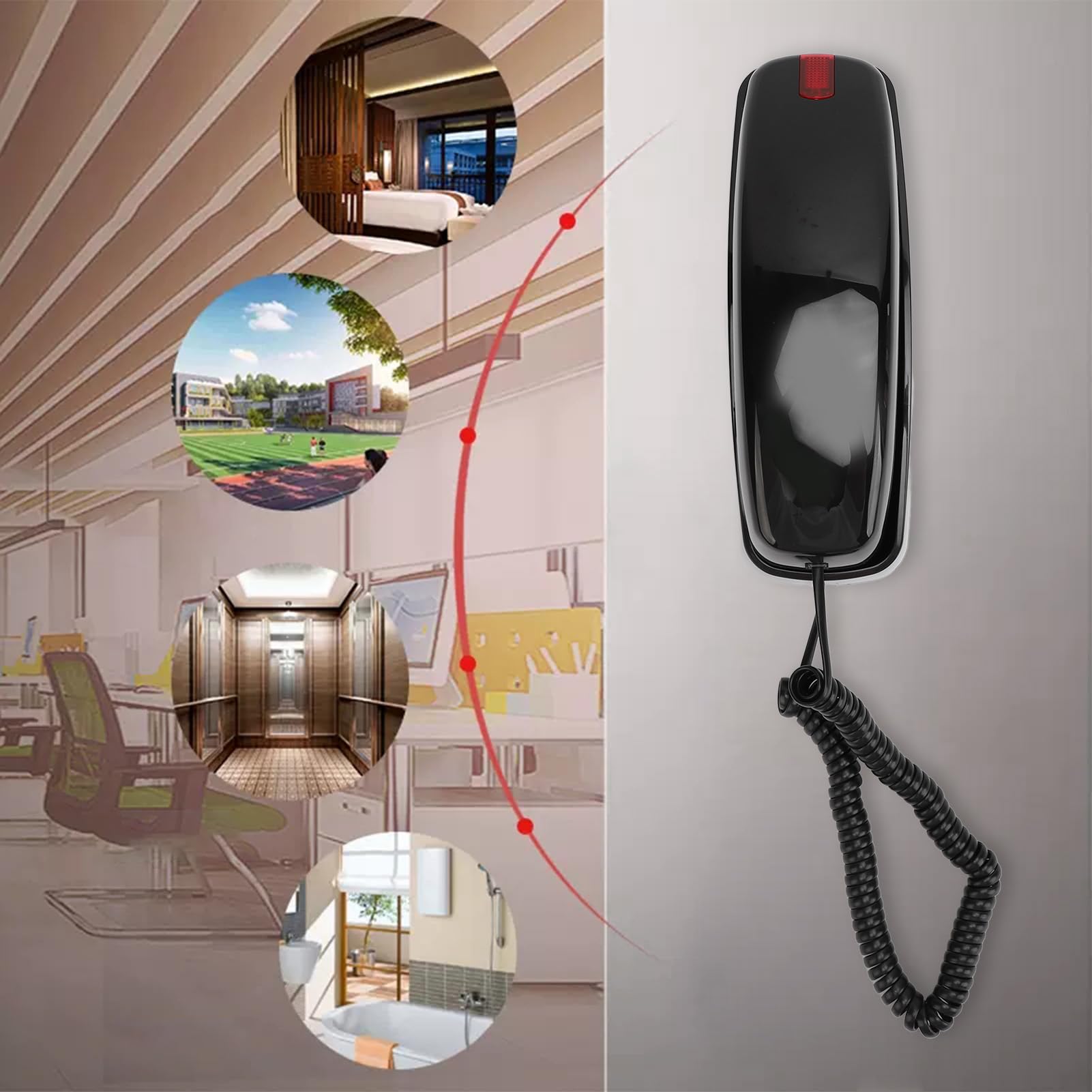 Teléfono con Cable, Trimline con Cable Pequeño Teléfono de de Control Volumen Amigable para Personas Mayores para Hotel (Black)