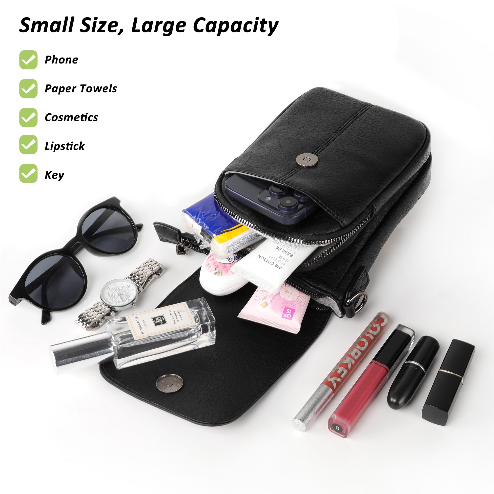 TANTOMI Small Crossbody Bags for Women, Small Purses with Card Slots Phone Purse Wide Adjustable Strap: 01-black