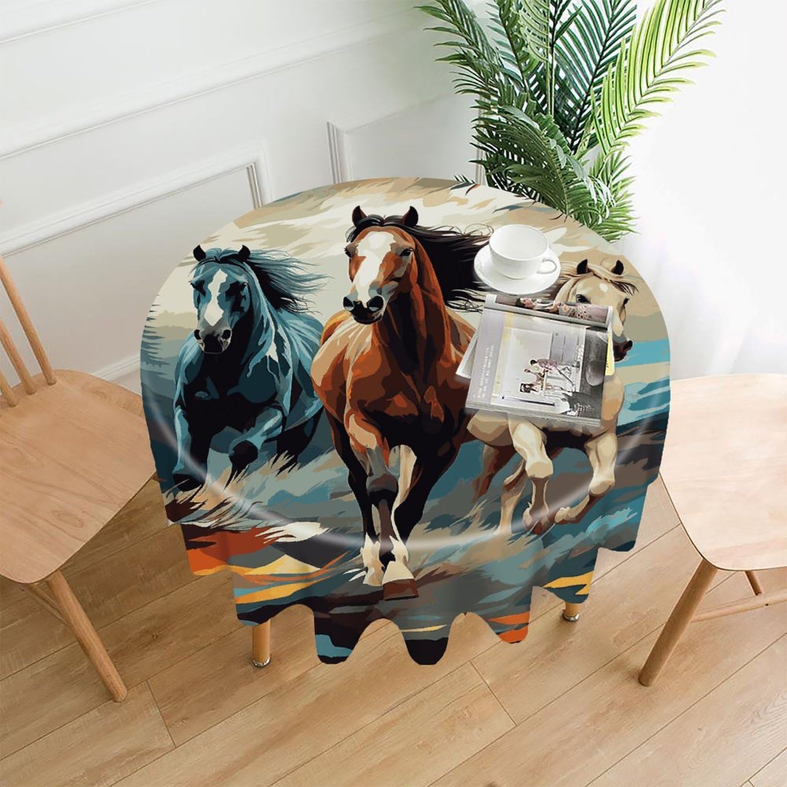 FodPand A Pattern with Horses As A Background Round Tablecloth - 60 Inch Premium Polyester Table Cloth, Fashion Wrinkle Resistant Decorative Table Cover for Dining Kitchen Party Buffet Tables