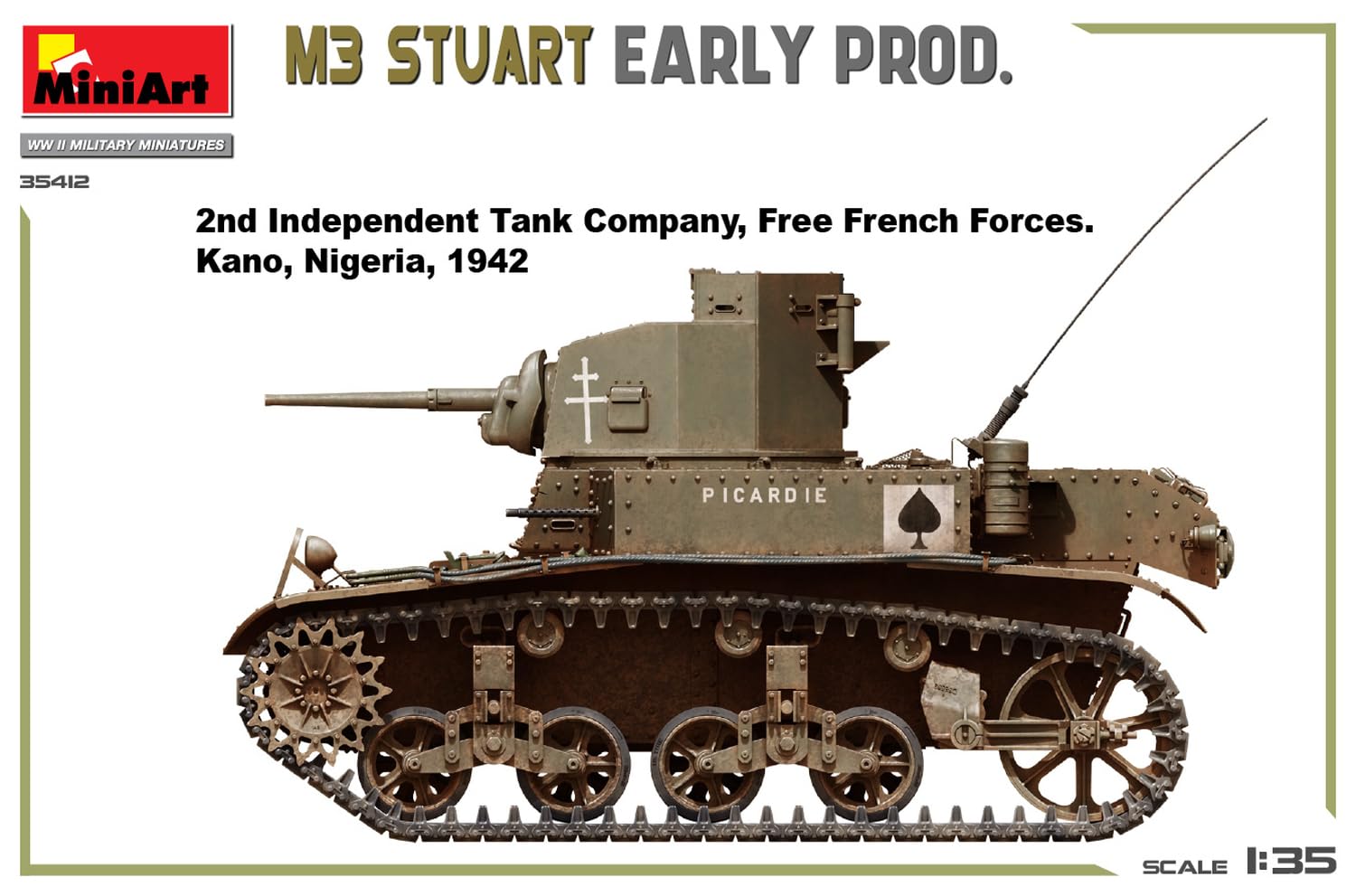Mini Art 35412 1:35 M3 Stuart. Wczesna produkcja - wierna replika, modelarstwo, plastikowy zestaw do budowania, majsterkowanie, hobby, klejenie, zestaw modelarski, montaż, nielakierowany