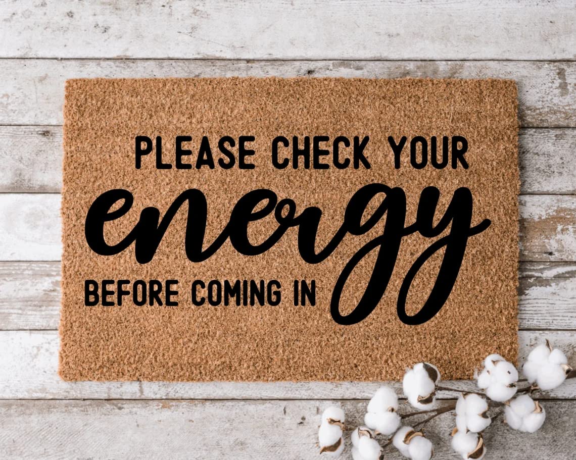 Check Your Energy Welcome Mat - Cheerful Housewarming & Grandparents Gift - 16x24 inches