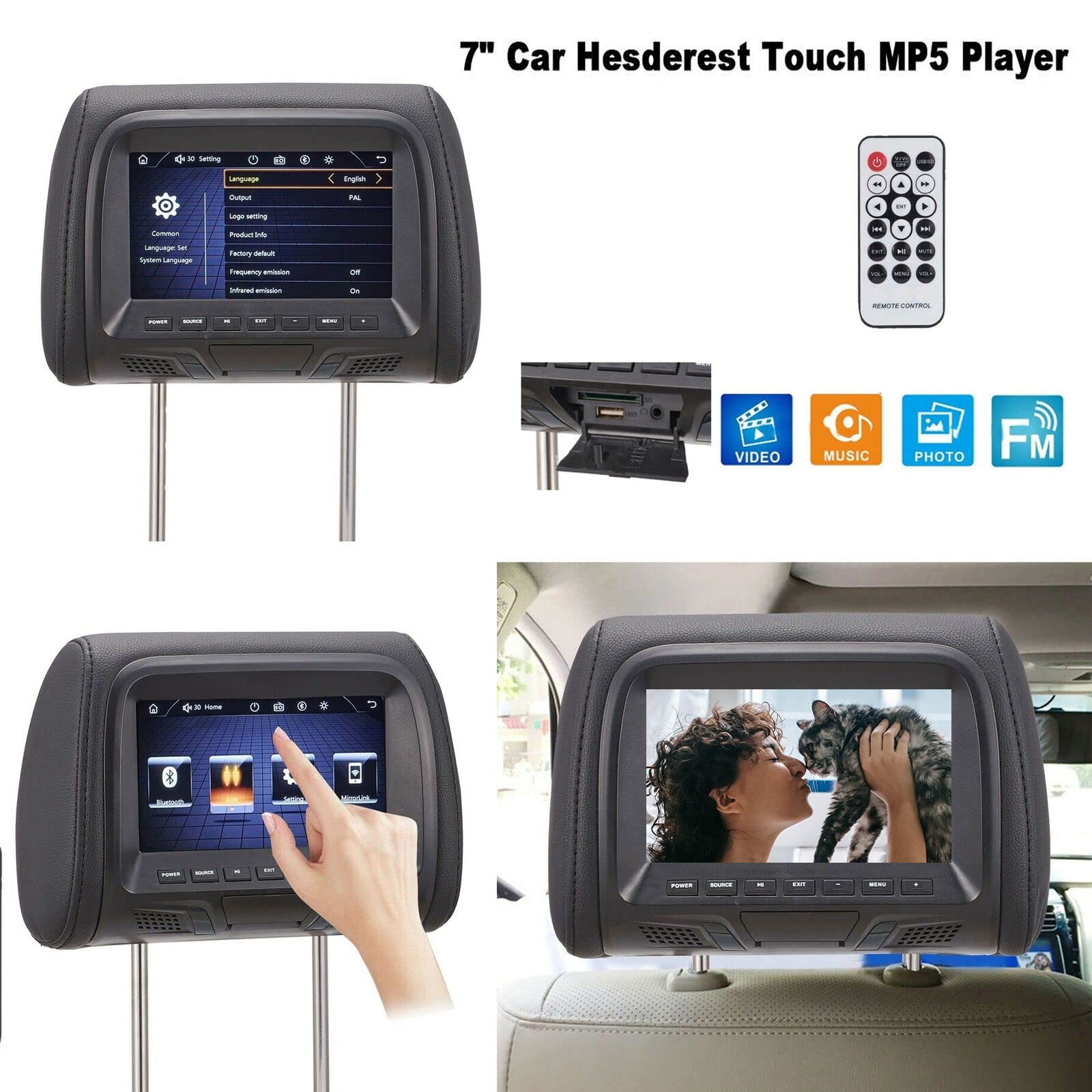 7Inch Touch Screen Car Poggiatesta Monitor Lettore MP5 Cuscino Monitor Supporto Video Sync/Link Specchio