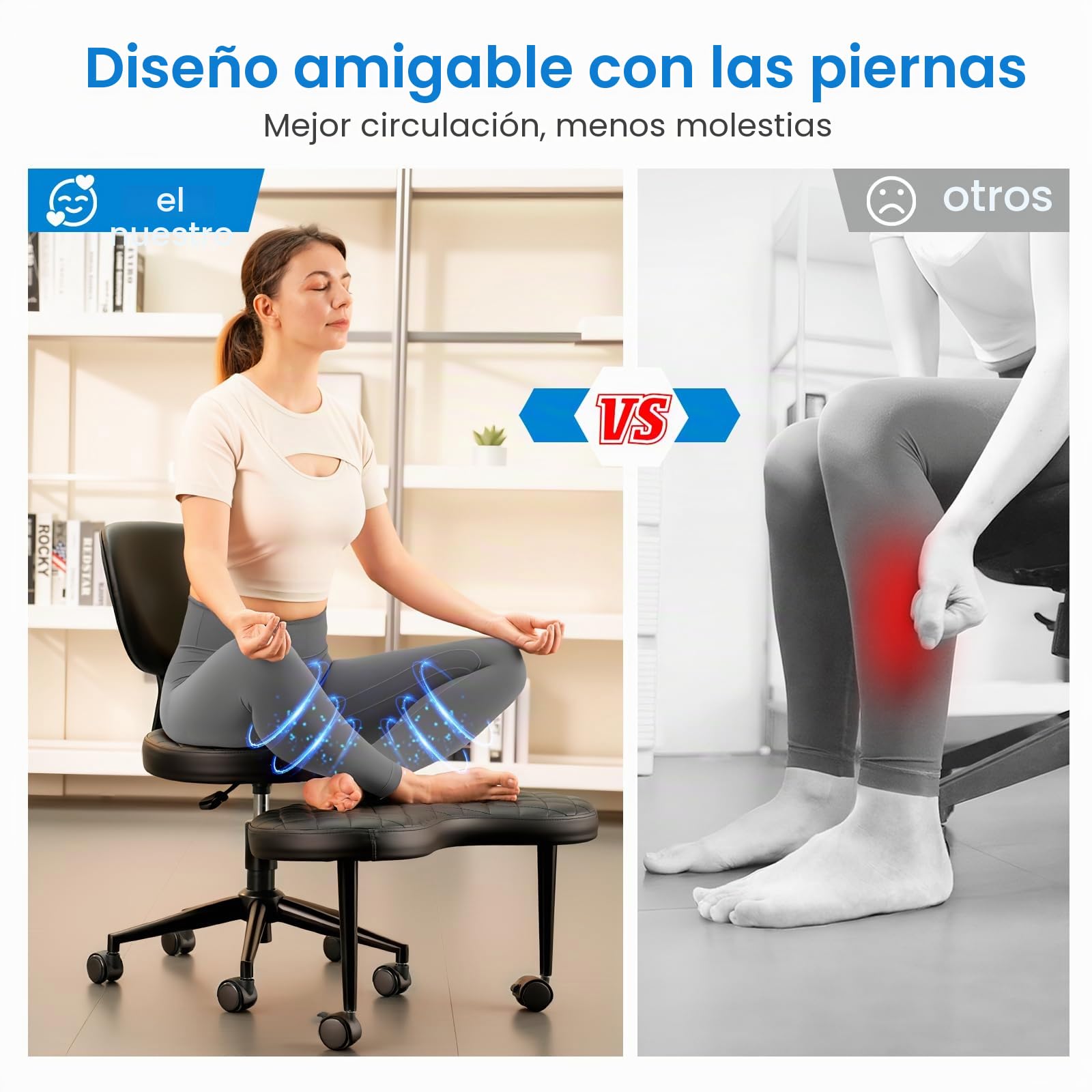 HOMRELEXA Silla de Oficina con Patas Cruzadas, Silla ergonómica giratoria de 360°, Silla de Escritorio entrecruzada con Altura Ajustable, Silla de meditación para TDAH con Soporte para la Espalda