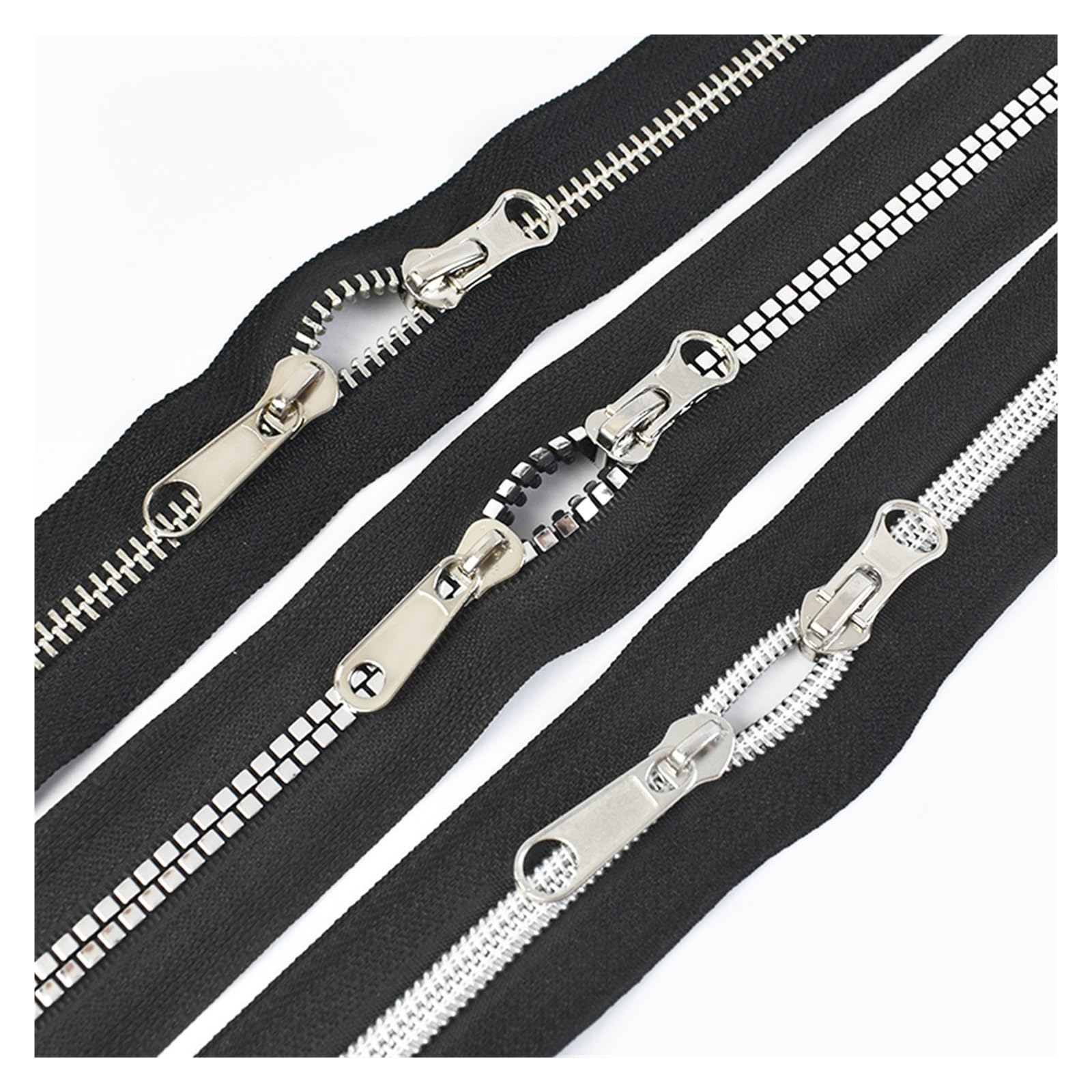Tirones para deslizamientos de cremallera de metal Cremallera metálica de resina de nailon for chaqueta, vestido, equipaje, Kit de reparación de cabezal de cremallera metálica(ZT024Silver,SLIDERFORNYL