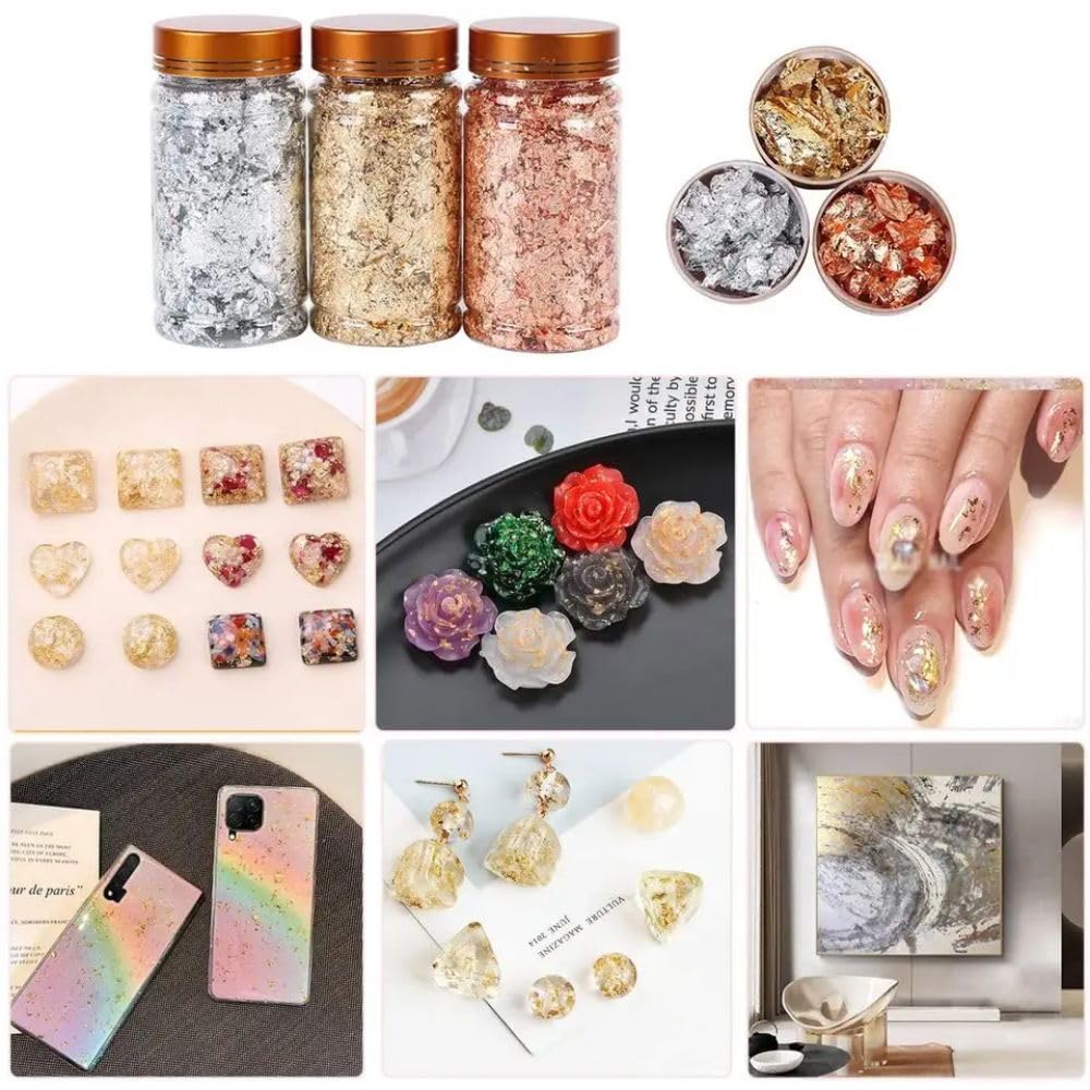 ADW CRAFT'S Gold Flakes for Resin Art (10 Grams, 3 Colour)|Flakes for Resin Art, Cake Art, Nail Art (Gold) 4