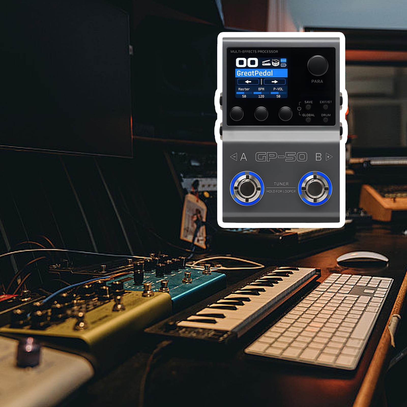 Processore effetti per chitarra compatto con Plug & Play e design intuitivo per controllo del tono del dispositivo