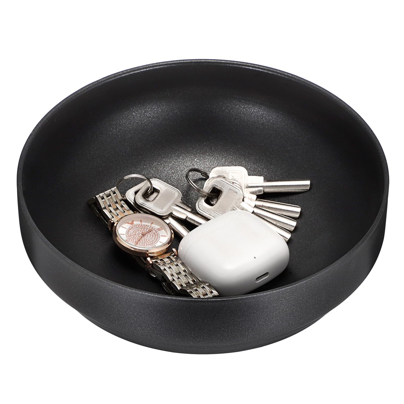 OLegei Stainless Steel Keys Caddy Bowl, Small Metal Entryway Key Holder Dish, 18cm Coffee Table Decorative Tray, Gold Catch All Bowl for Wallet, Earbuds, Car Keys(Black,Small)