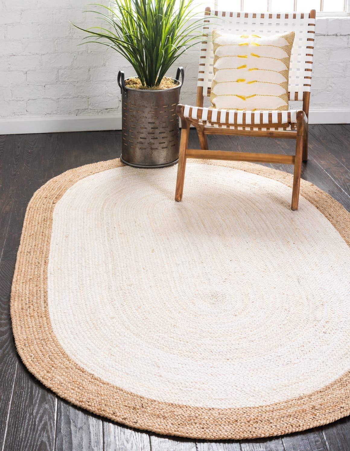 Trademoon Indian Handmade Braided Inner White Natural Jute Area Rug, Jute Rug, Living Room, Bedroom, Doormat Rug Size - 2.3 x 4 Feet Oval (69 cm x 120 cm)