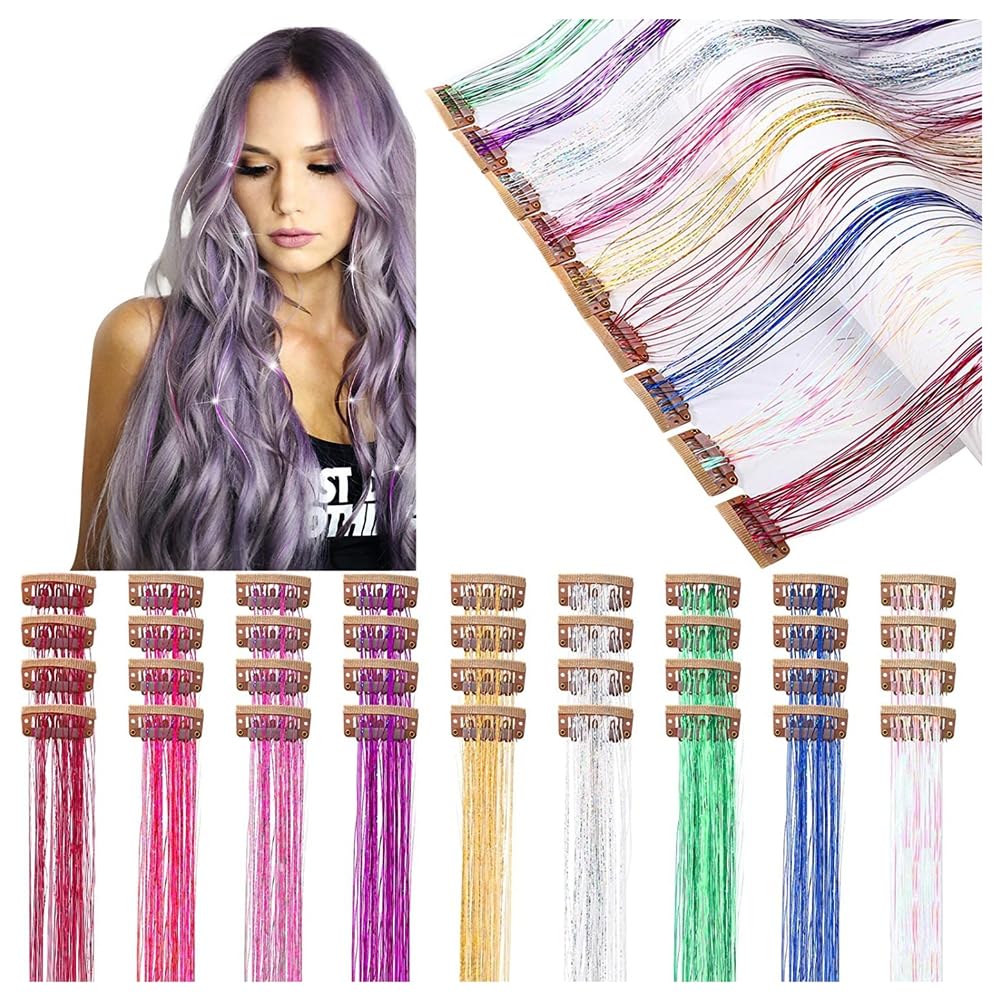 6 sztuk klipsów do włosów z lamettą, błyszczące Hair Tinsel Clip, błyszczące pasemka do włosów, lametta Tinsel Hair Extensions, błyszczące pasemka do włosów na cosplay, imprezę, Boże Narodzenie