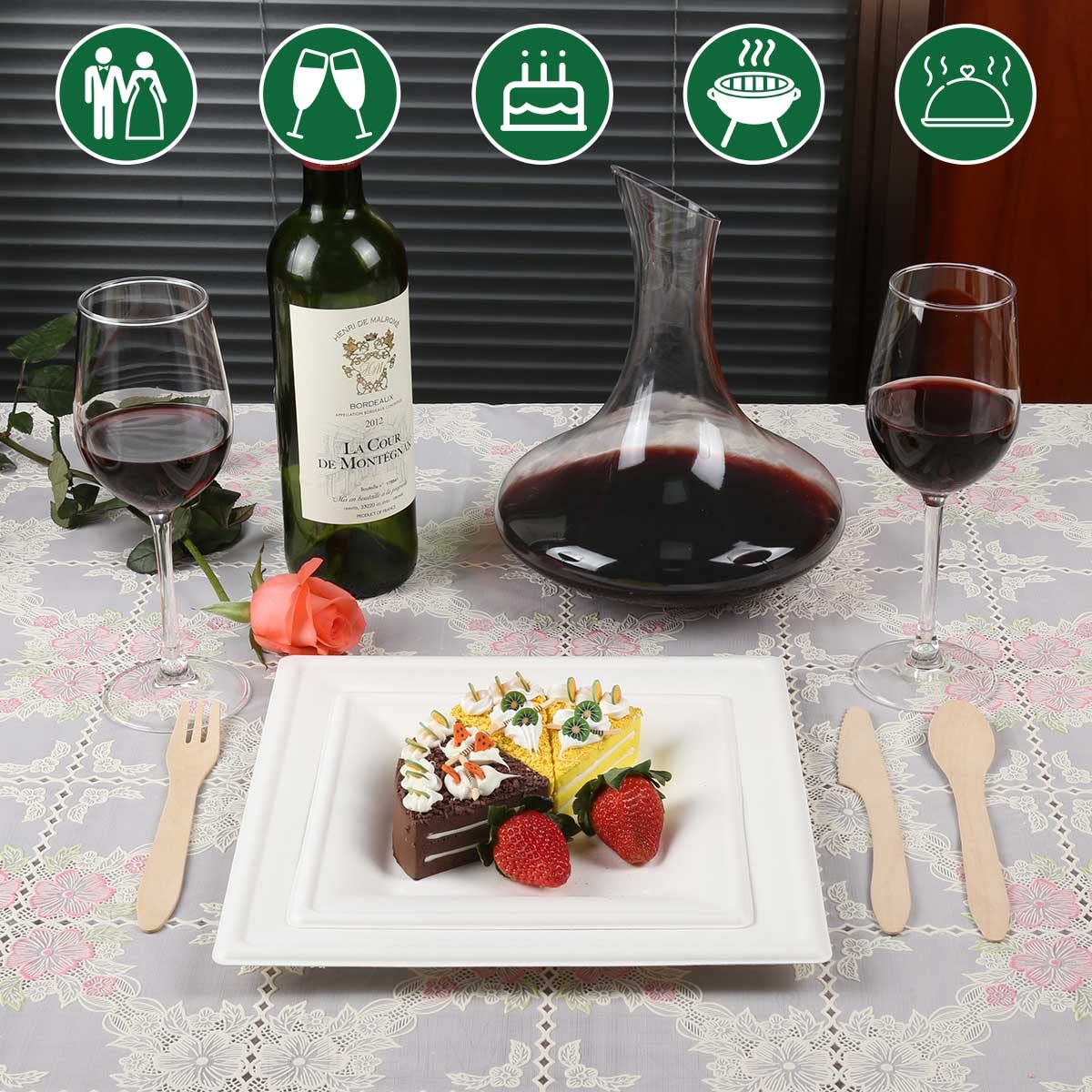 Weiße Pappteller Eckig 26 x 26 cm 50 Stück, Kompostierbare Einweggeschirr und Speiseteller Viereckig, Quadratische Platzteller Groß 10 Zoll für 50 Gäste, Robust Geburtstagsteller Partyteller