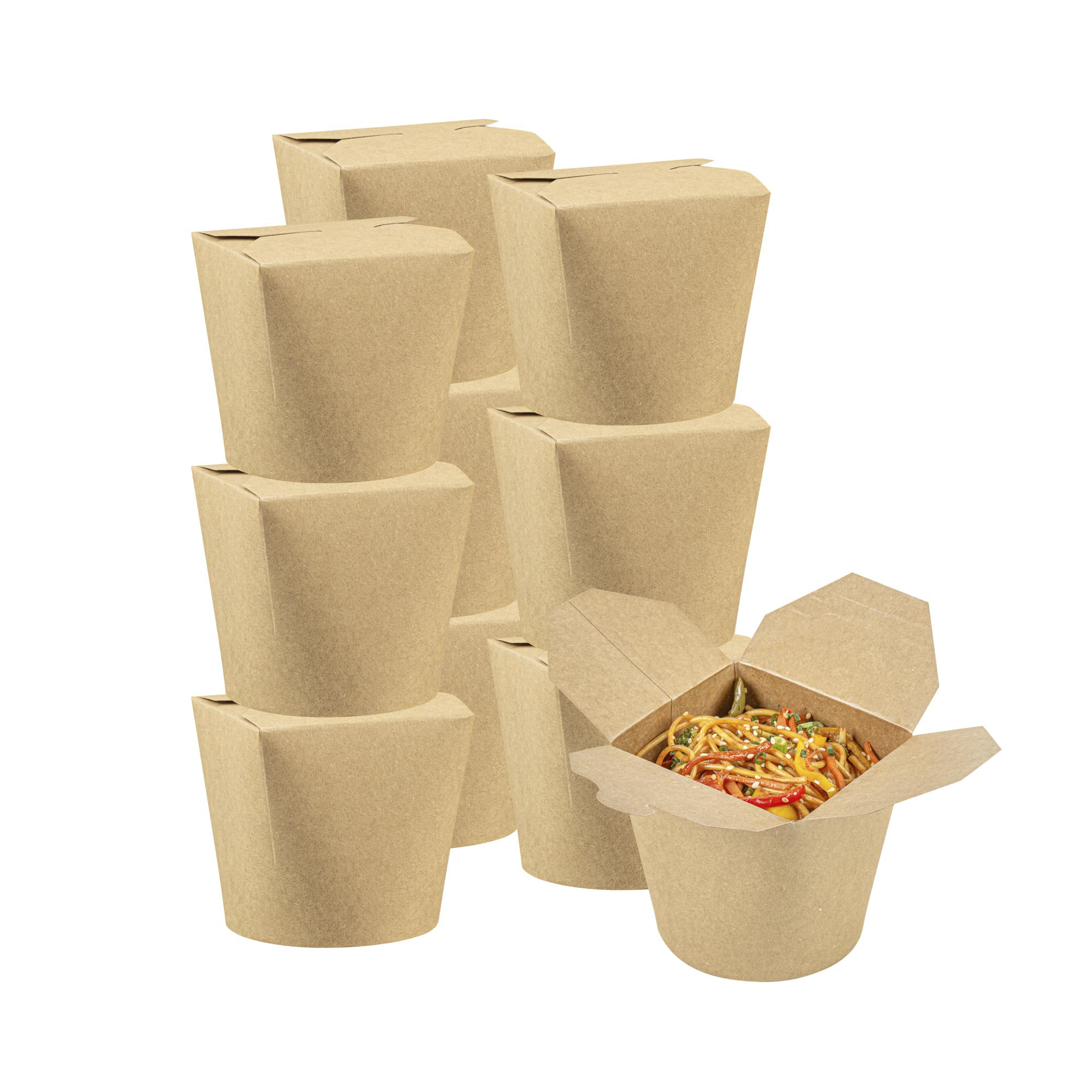 Restaurantware Bio Tek 4 x 3.4 x 3.7 Inch Food Containers 200 Durable Noodle Boxes - Disposable Sustainable Kraft Paper 26-Ounce Takeout Boxes Round For Takeouts And Delivery Or Picnics