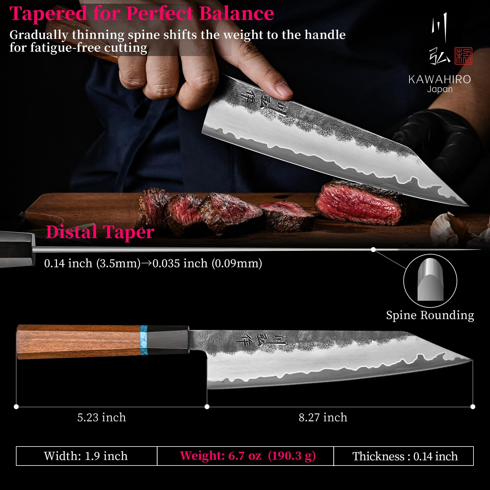 KAWAHIRO 210mm Japanese Kiritsuke Chef Knife with Tri-Ply VG-10