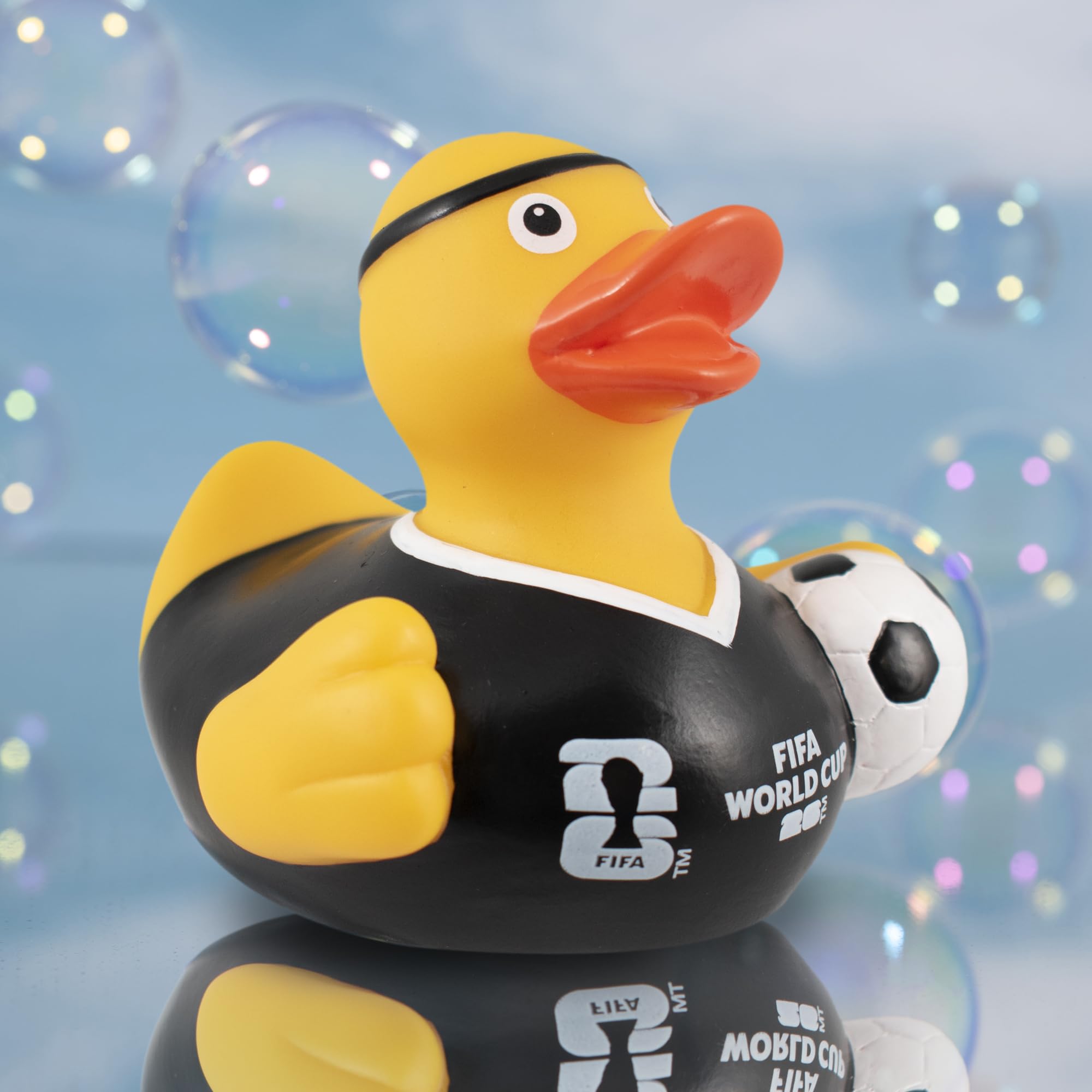 Hy-Pro Officially Licensed FIFA World Cup 2026 Rubber Duck - Bath Toy with Headband & Shirt Holding Ball, Collectible Football Mascot for Supporters, Fun & Nation Pride Display - Yellow - 5