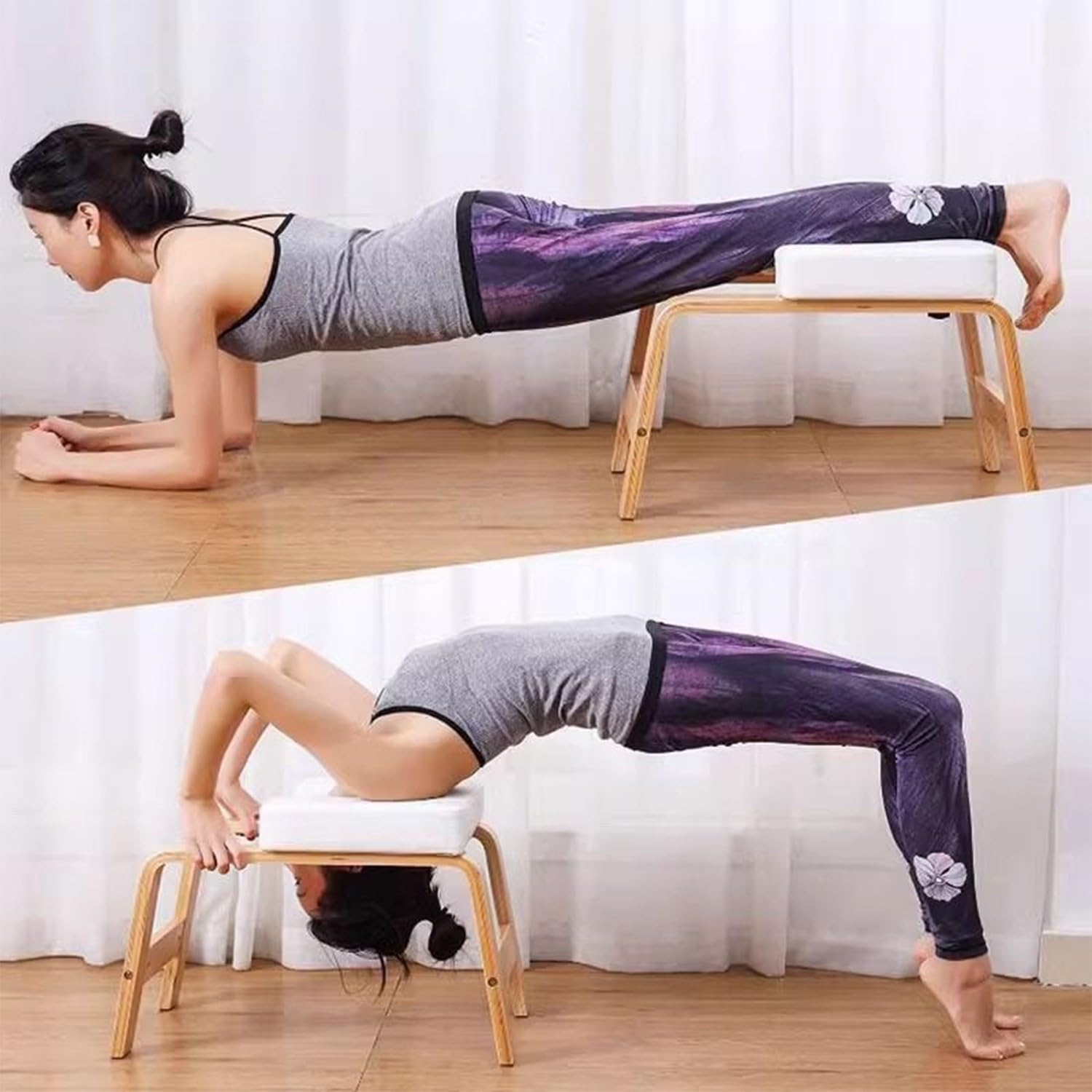 REHOOF Sgabello da Yoga, Panca Yoga per Inversioni con Telaio in Legno E Cuscinetti in Poliuretano per Alleviare La Fatica, Equilibrio, Attrezzatura di Supporto per Lo Yoga Domestica B