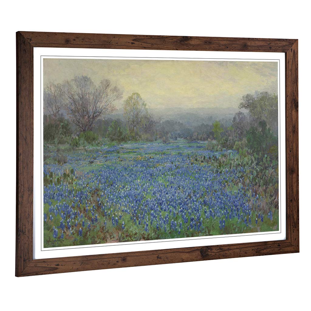 Big Box Art Framed Print of Julian Onderdonk Hillside of Bluebonnets Design | Wall Art Picture | Home Decor for Kitchen, Living Room, Bedroom, Hallway, Walnut, A2 / 24.5x18 Inch / 62x45cm