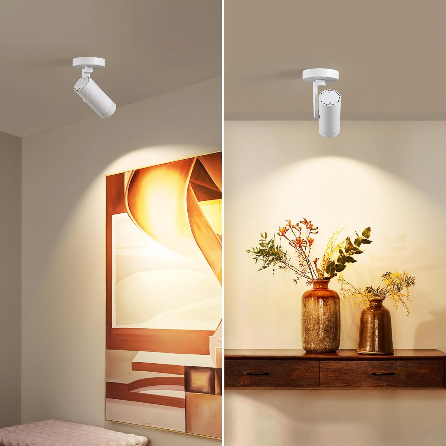 12W LED Dimmable Zoomable Ceiling Spotlight Indoor – Adjustable Wall Surface Mount Accent Light for Home Corridor, Picture, Plants & Painting | Warm White 3000K CRI 97, Flicker-Free, White