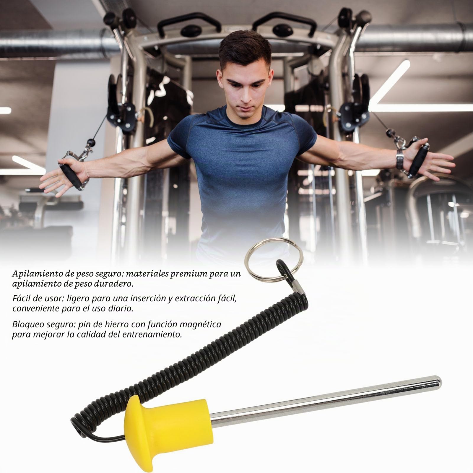 Tonysa Pasador de Pila de Pesas para Gimnasio, Reemplazo de Pasador de Pila de Pesas Universal, Pasador de Bloqueo de Selector Magnético con Cordón para Máquina de Equipos de Gimnasio