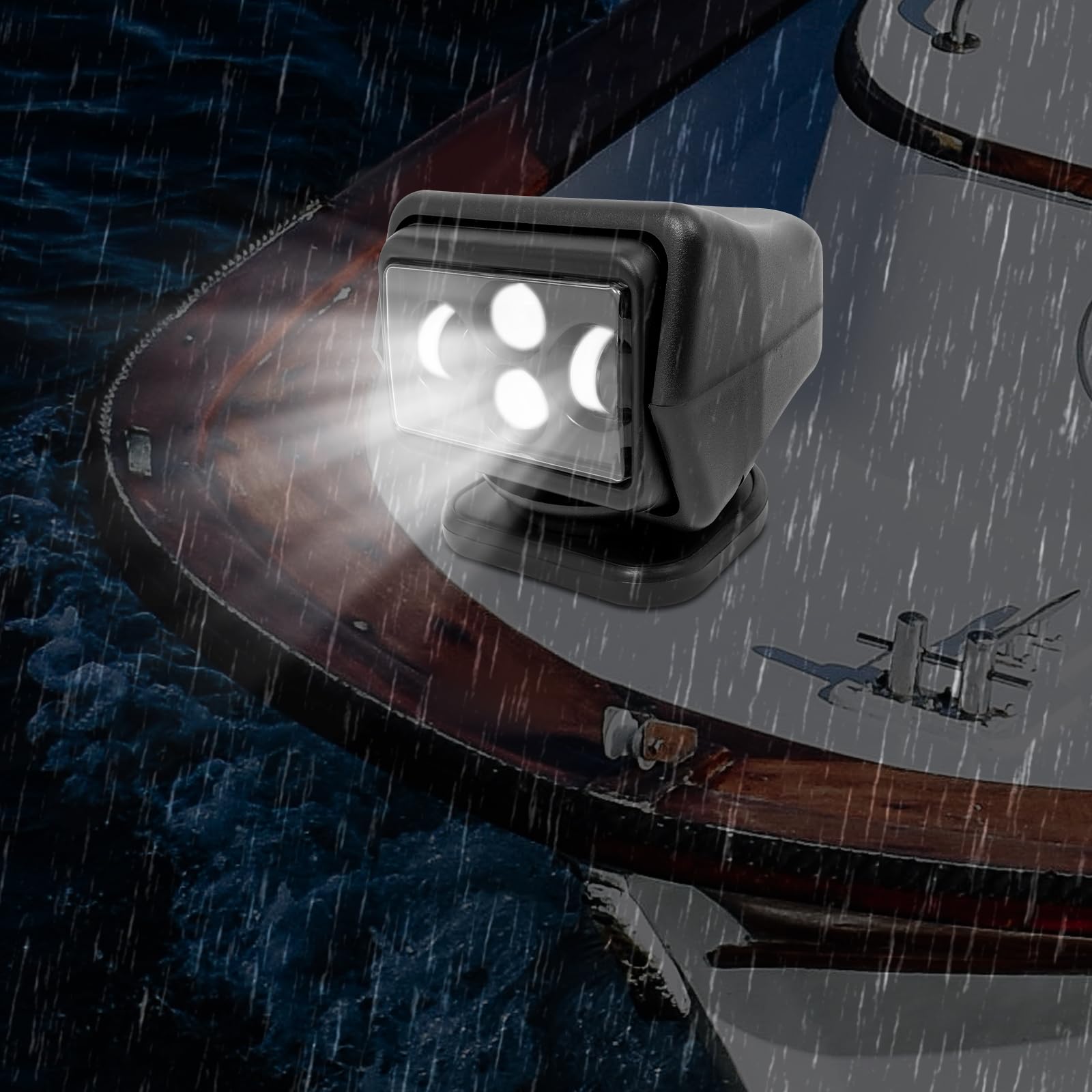 LED Suchscheinwerfer mit Funkfernsteuerbar & Magnetfuß, Wetterfest 360 Grad Drehbar Arbeitsleuchte 60W Suchlicht, Beleuchtung Entfernung 600m, für Geländewagen, Lastwagen, Boote (60W-Schwarz)
