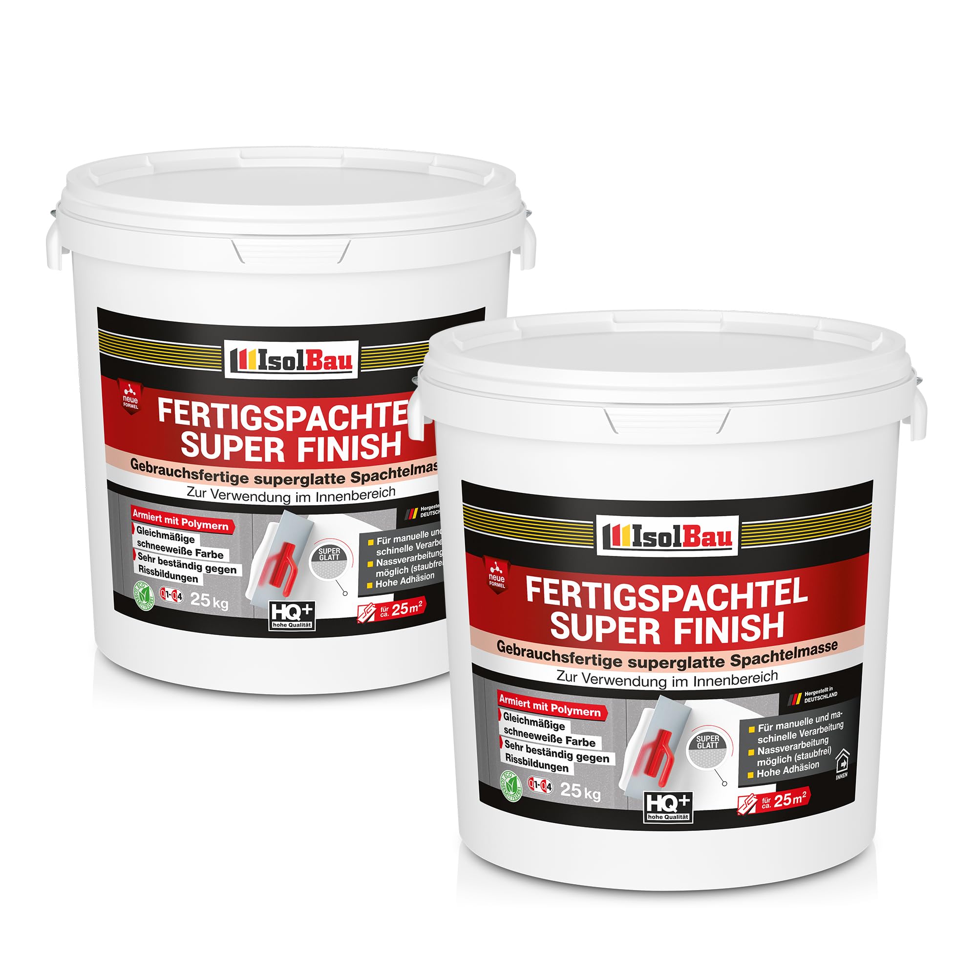 Isolbau Super Finish Spachtel 50 kg, Glättspachtel Fugenspachtel, Gebrauchsfertige Polymer-Gips Fertigspachtel Spachtelmasse für innen, Weiß Q1-Q10