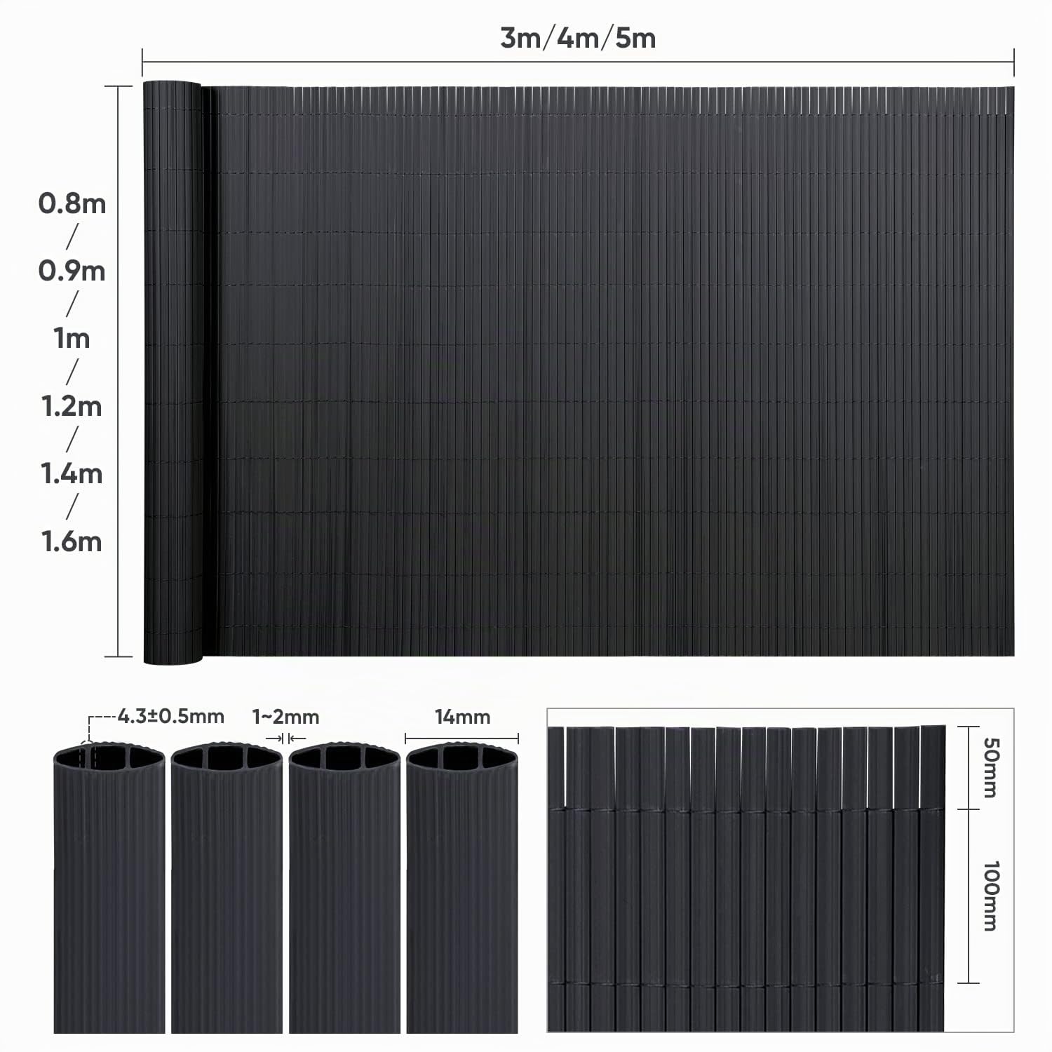 Sekey Brise-Vue en PVC - 160 x 500 cm - Double Renfort intérieur - avec Serre-câbles - Brise-Vue - Brise-Vue - Imperméable - sans perçage - pour Balcon, Jardin, Anthracite