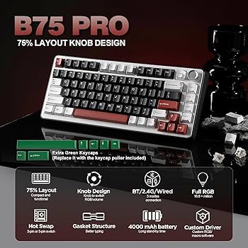 Amazon | YUNZII B75 PRO 75% ガスケットゲーミングキーボード 無線