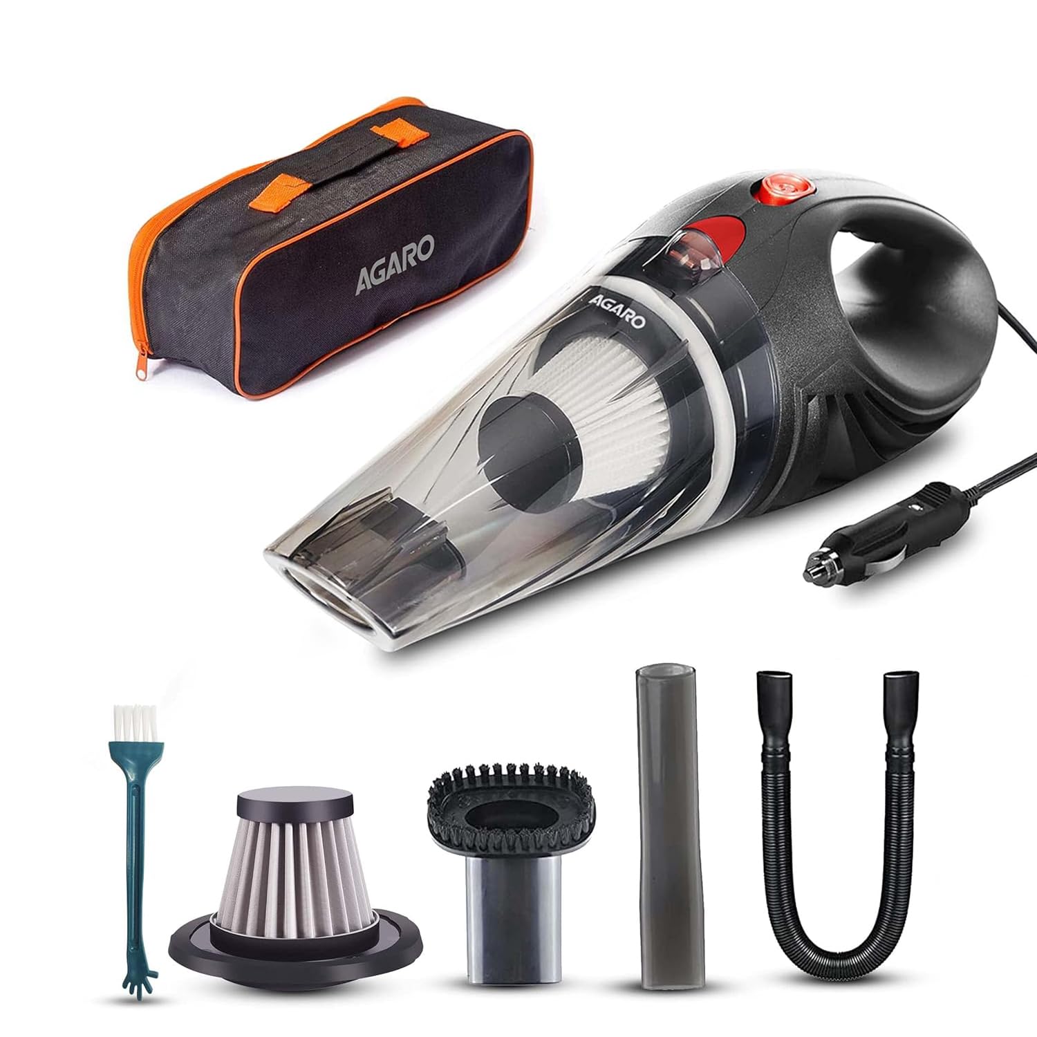 AGARO CV1077 Car Vacuum Cleaner, Portable, Handheld,12V DC /110W, 4.5KPA Power Socket, 14.7ft Long Cord, Stainless Steel Filter, Black-image-22