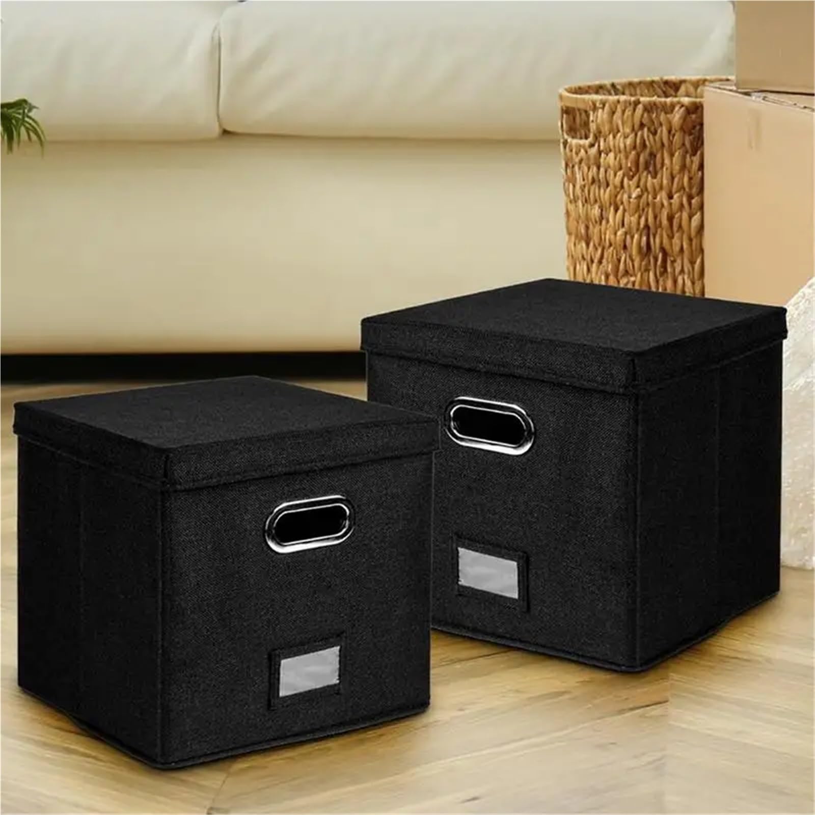 Vinyl Record Storage Box Album Organizer Crate LP Fabric Cabinet Case with Lid and Handle per Dischi