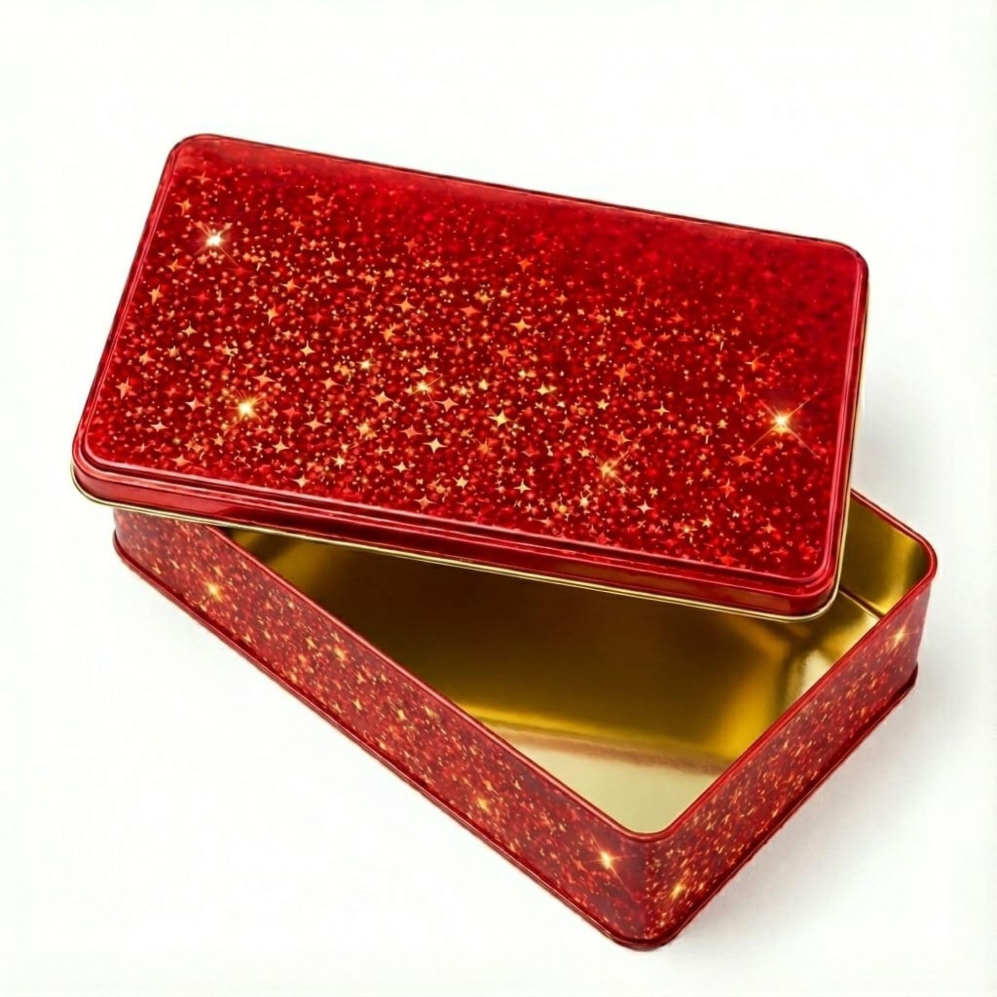 Red Glitter Metal Tin – Gift Box for Cookies, Candy, Crafts & Storage – Ideal for Gifting, Home Decor & Party Favors