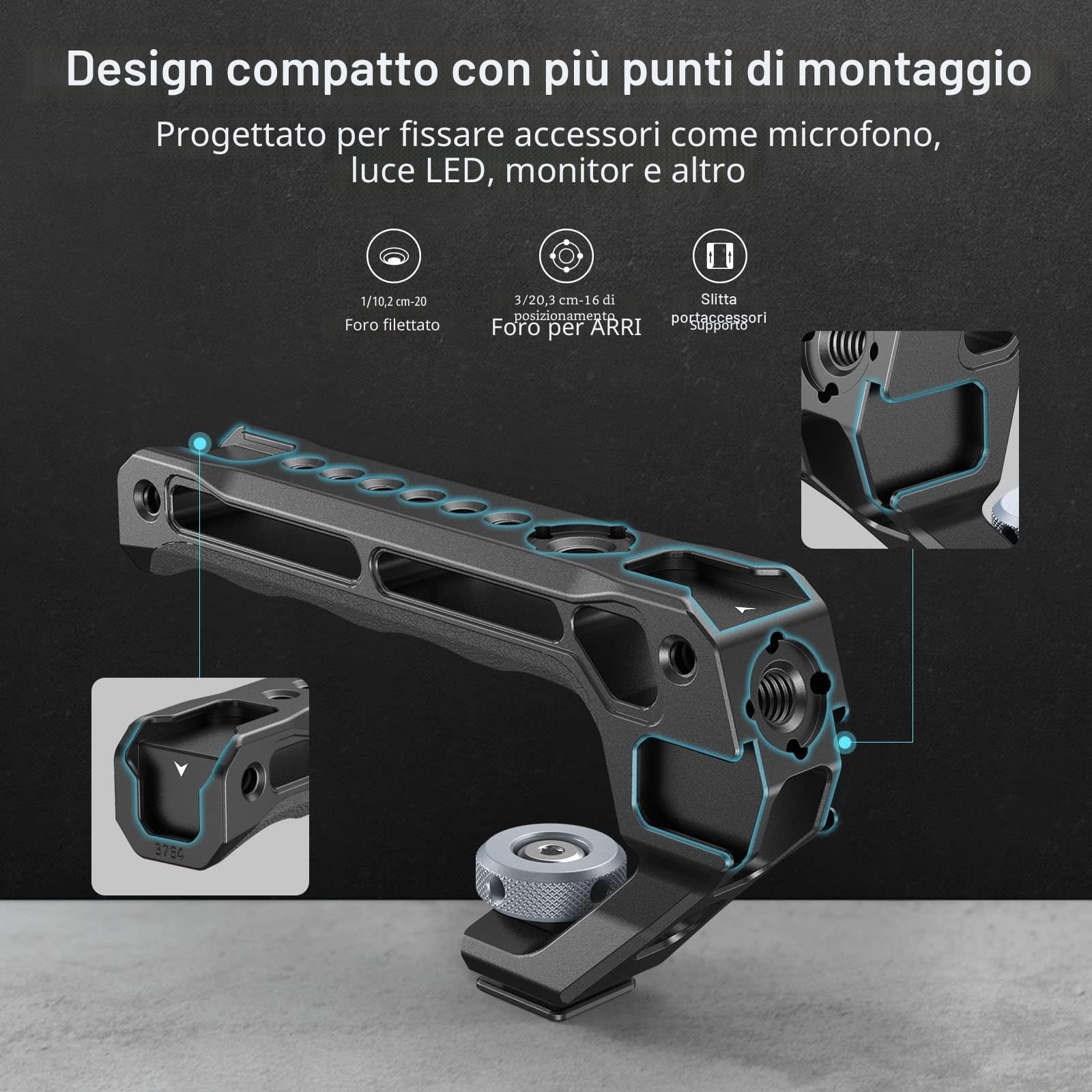 SMALLRIG Cold Shoe Top Handle, Impugnatura Leggera per Gabbia per Fotocamera, Universal Video Rig - 3764