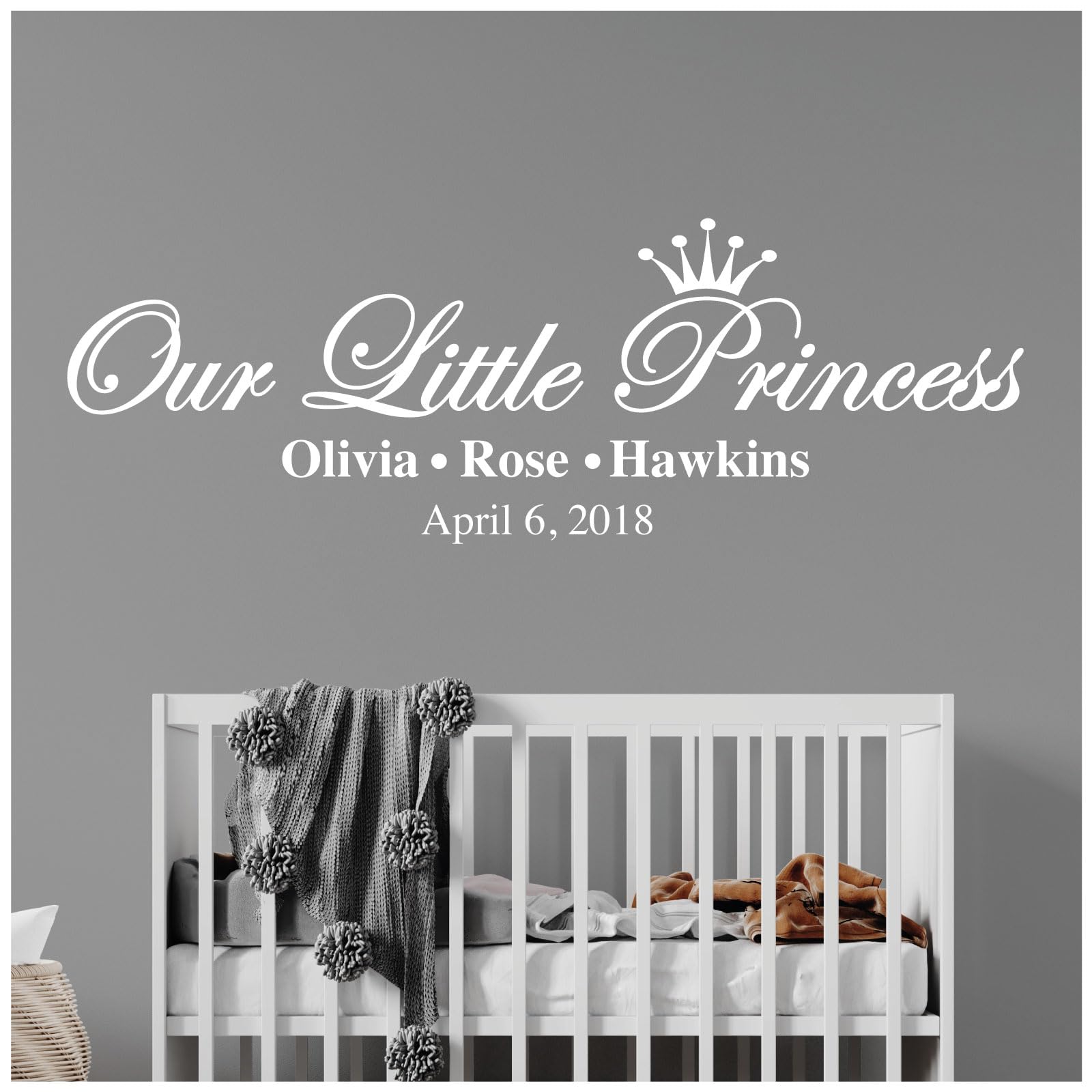 Our Little Princess, Names & Date of Birth - Baby Nursery Girls Wall Sticker [Large] [White]