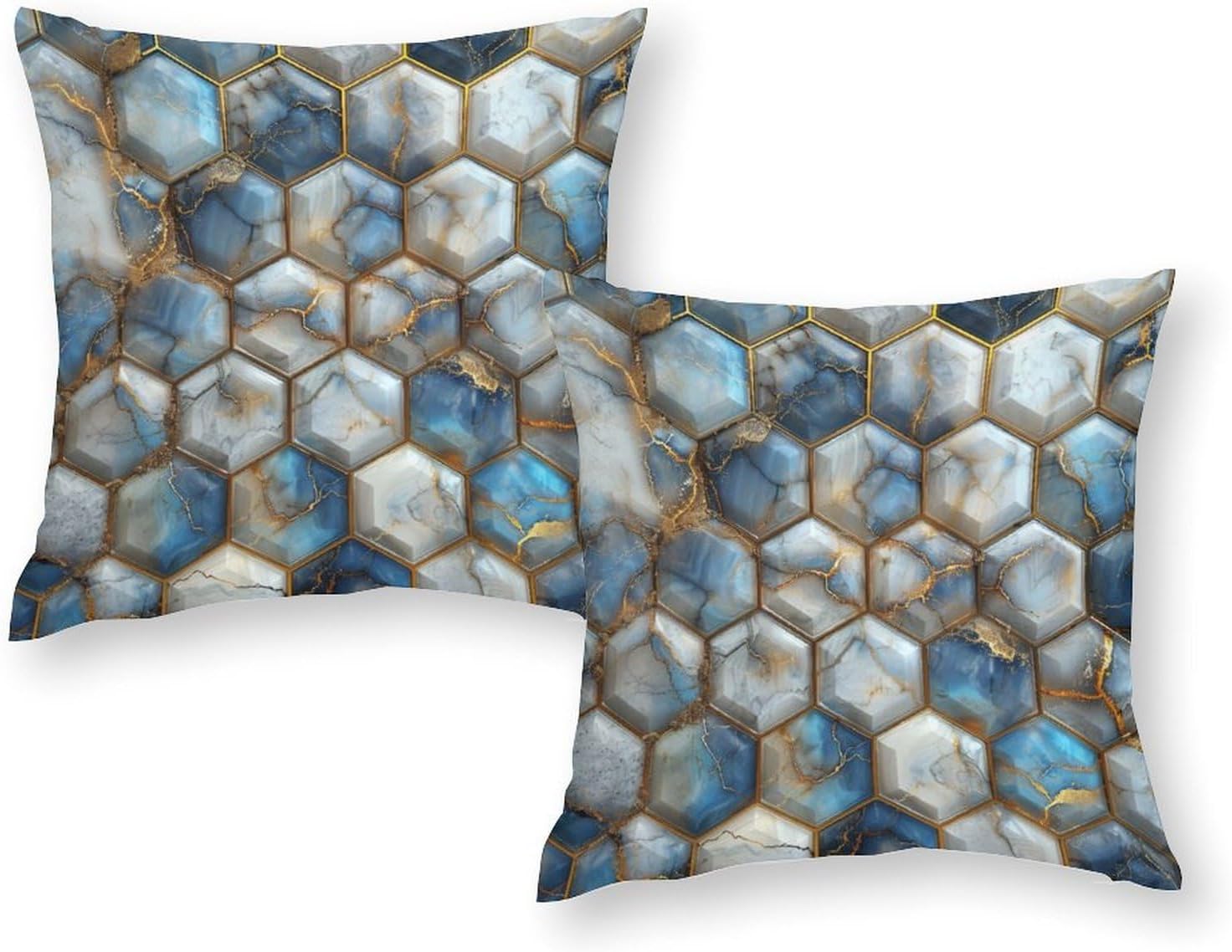 2 Packs Modern Novelty Marble Throw Pillow Covers for Living Room, Hexagon Art Geometric Pillow Covers Cushion Case for Couch Sofa Bed, 20x20 inch