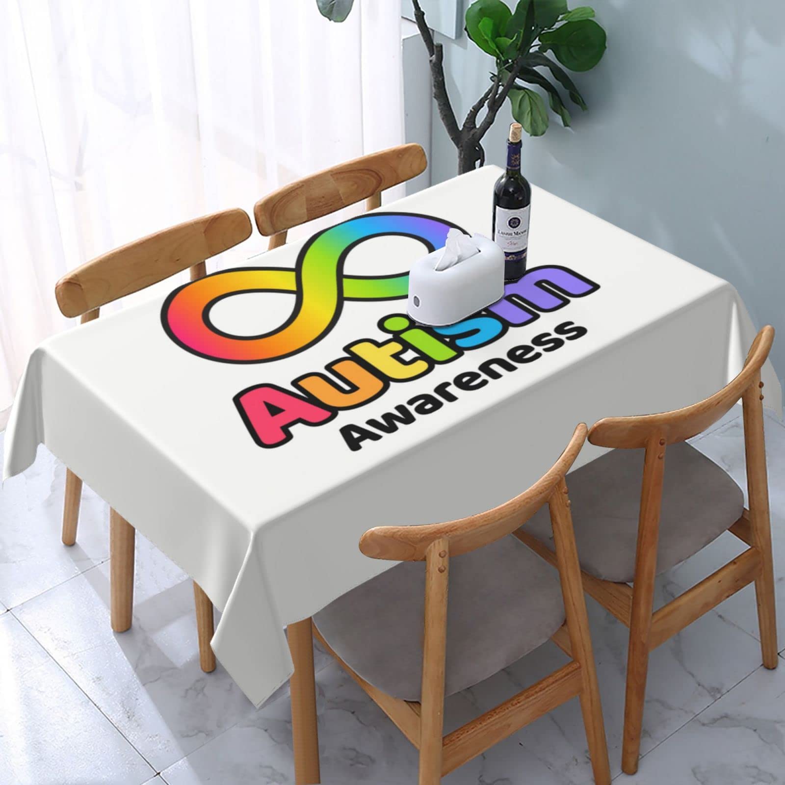 JunHeArt Autism Awareness Month Tablecloth Rectangle Table Cover Washable Table Cloths Decor For Kitchen 54" X 72"