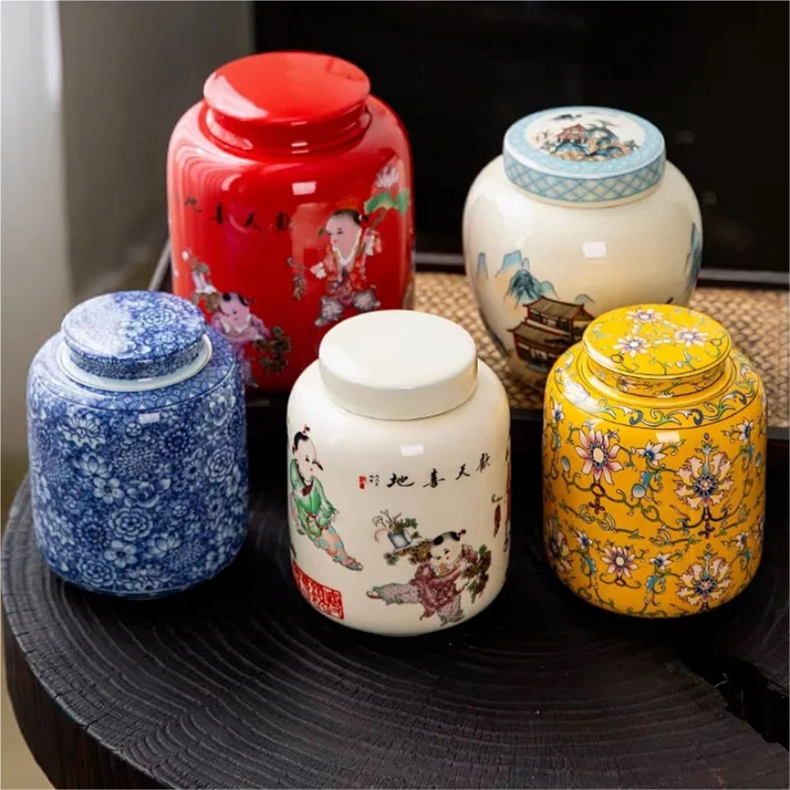 Lata De Té De Cerámica Lata de té porcelana cerámica gran capacidad con tapa, tarro almacenamiento dulces en grano café sellado a prueba humedad
