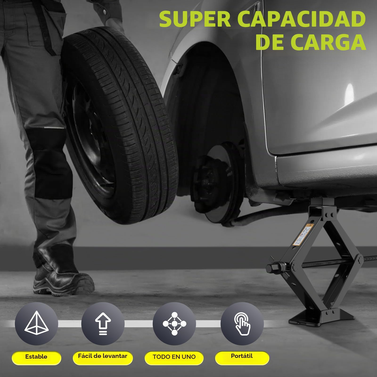 IMAYCC Gato para Coche 3T/3000kg, Kit de Gatode Tijera Universal Gato de Coche Portátil conManivela Y Llave Telescópica para Tuercas de Rueda Accesorios para Vehículos SUVs Kit de Emergencia